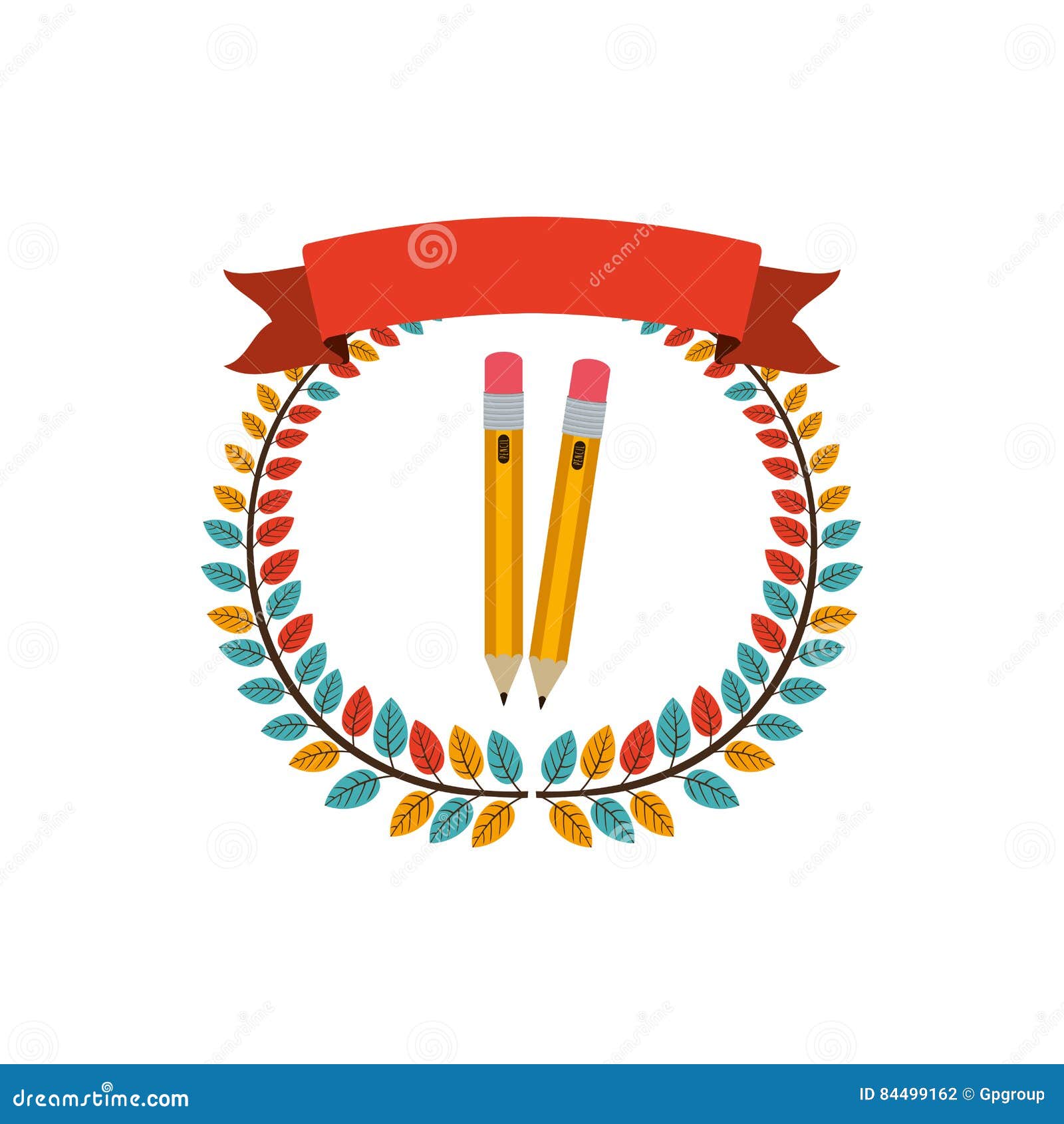 Colorful Olive Crown with Ribbon and Two Pencil Stock Vector
