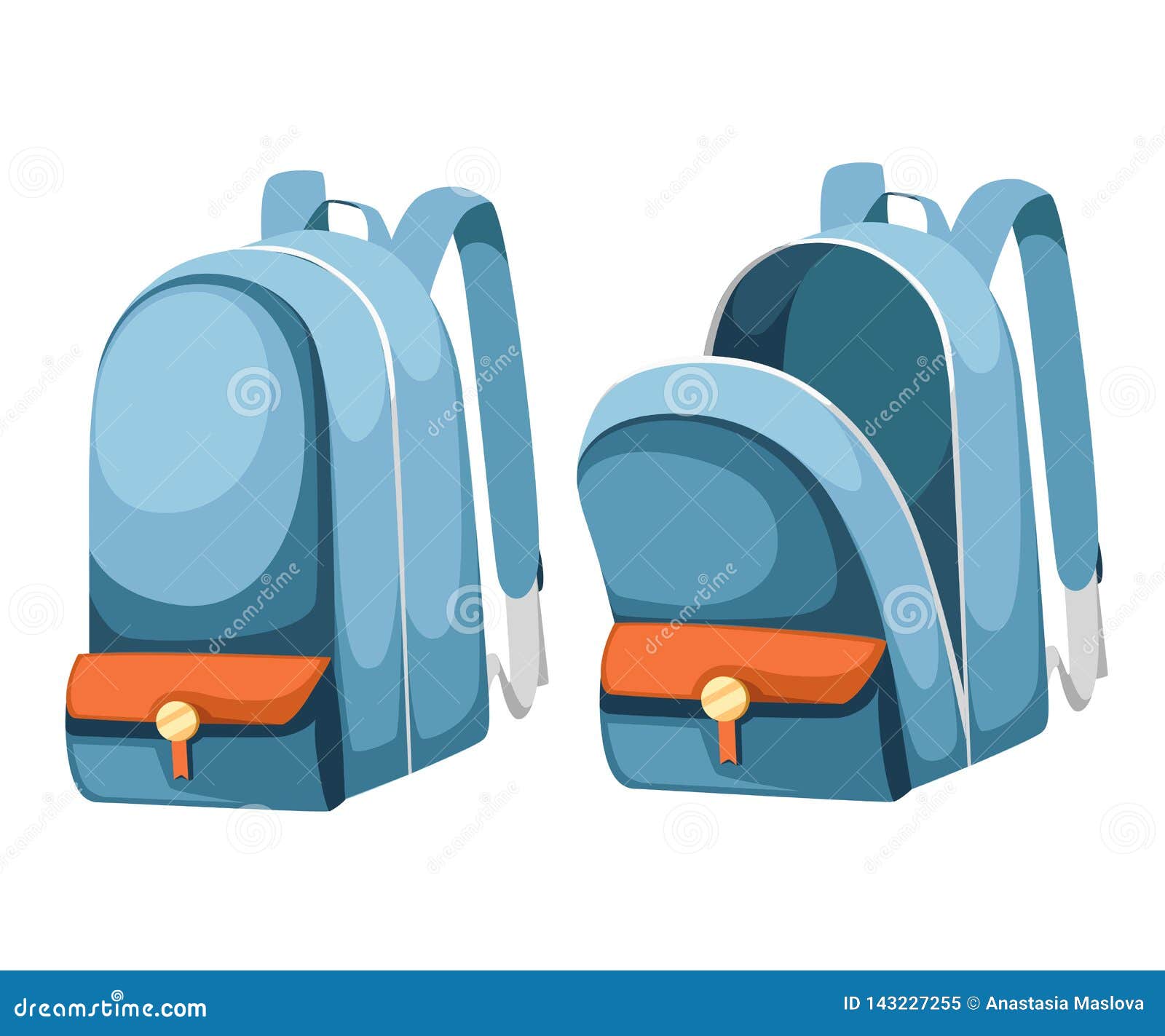 Colorful Opened and Closed School Bags. Empty Rucksack. Backpack with ...