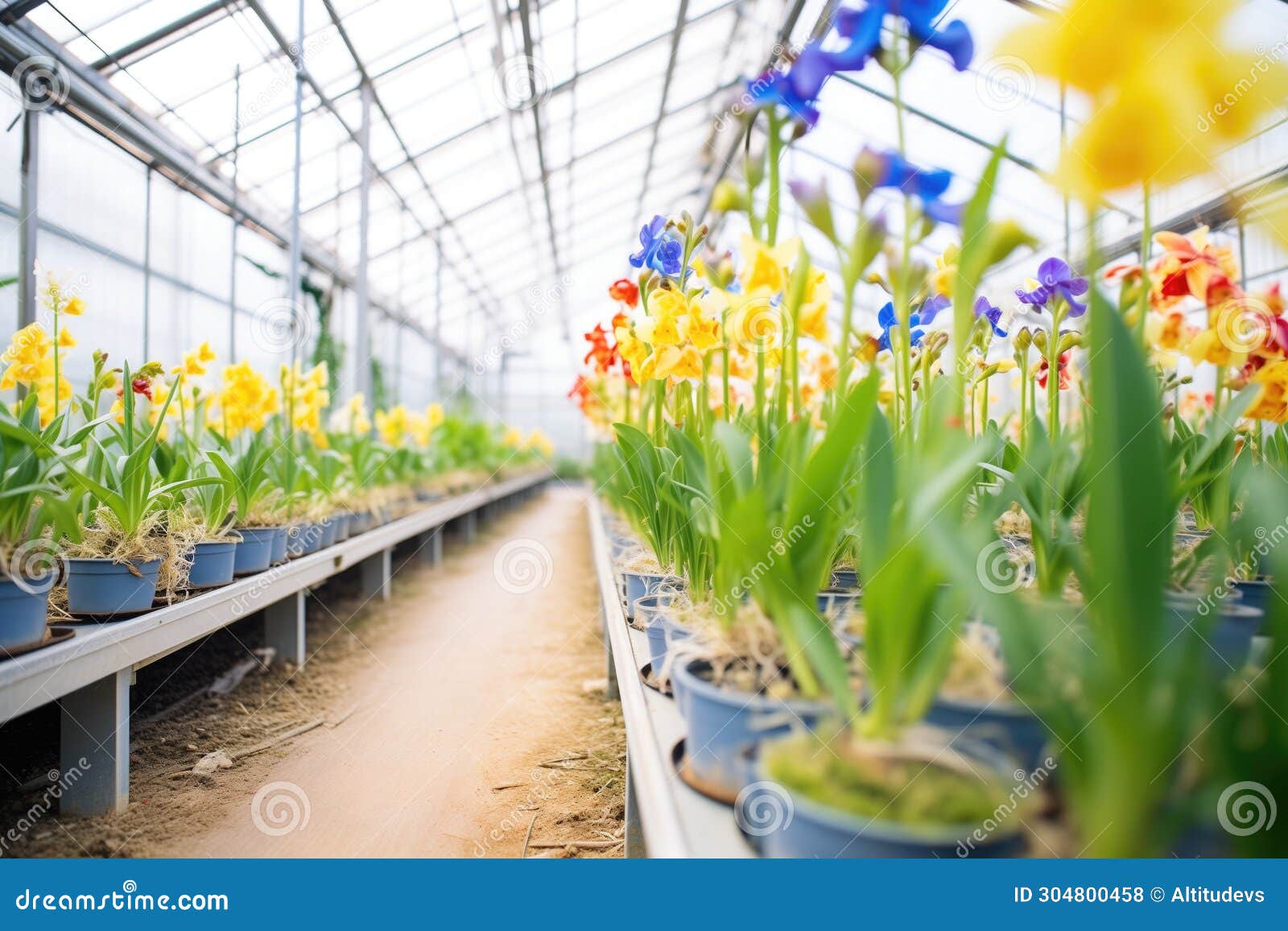 colorful orchids lined up in a temperaturecontrolled greenhouse