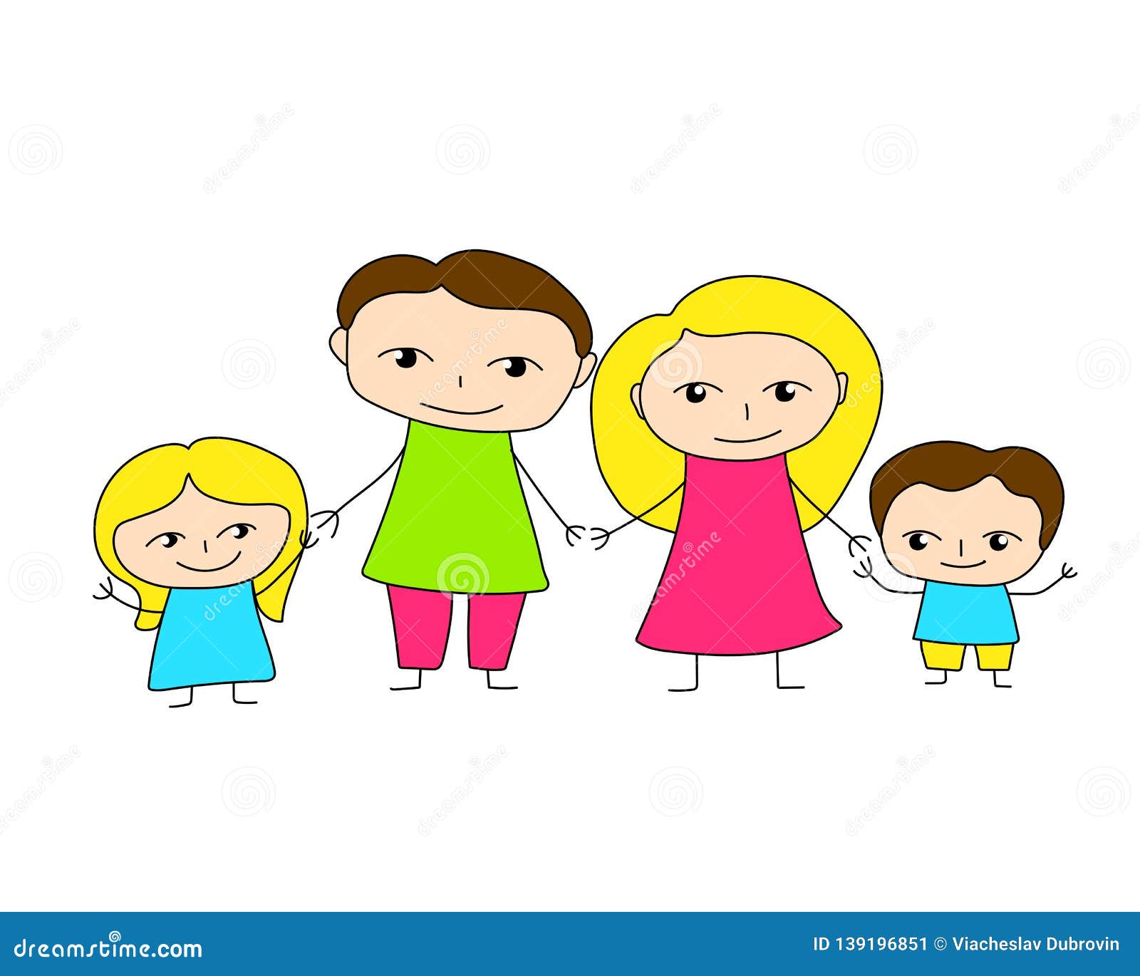 Download Colorful Outlined Family Scene Vector Illustration On White Background Traditional Family With Parents And Kids Stock Illustration Illustration Of Girl Hold 139196851