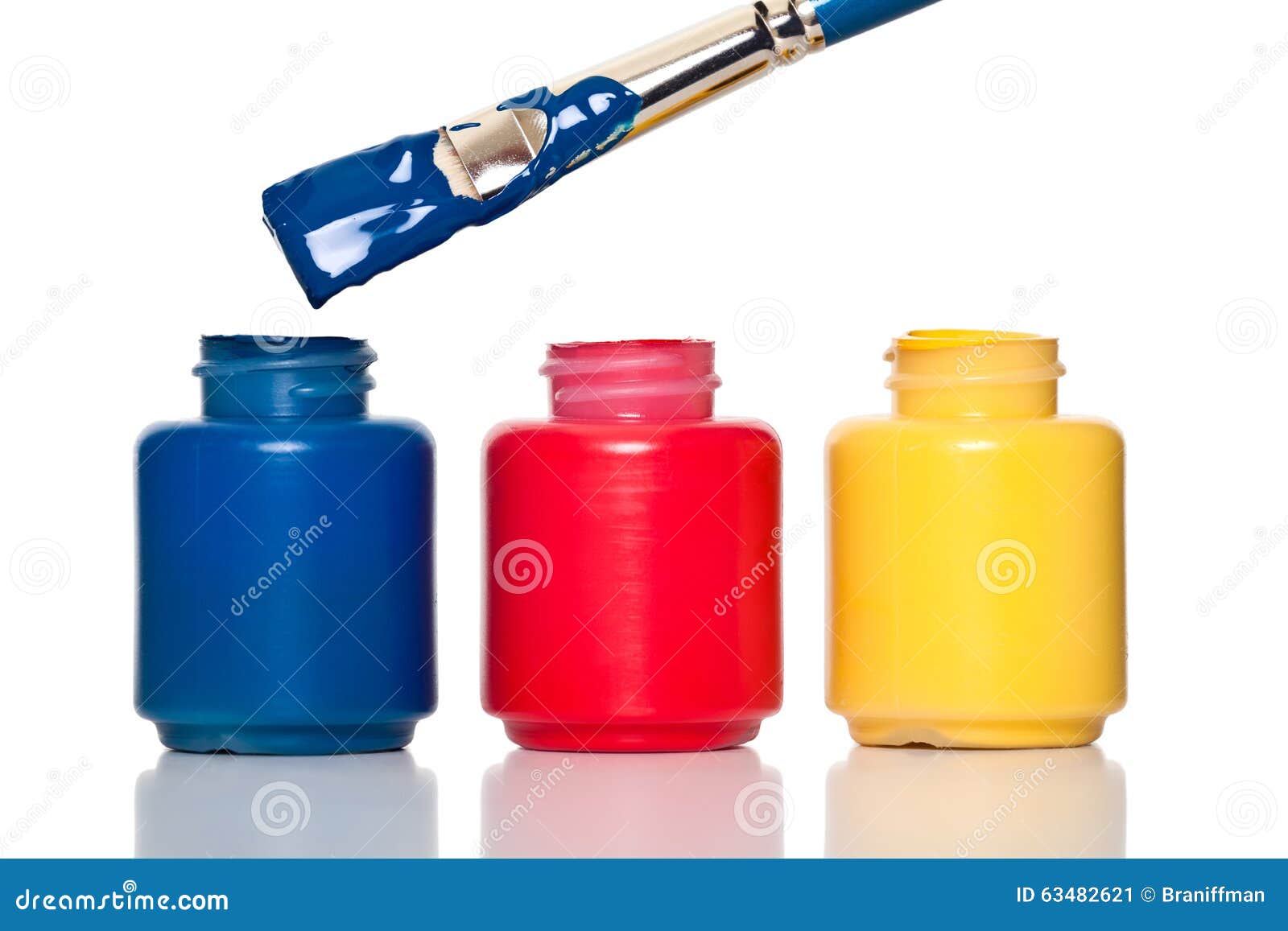 Colorful Paint Containers and a Brush Stock Image Image of primary