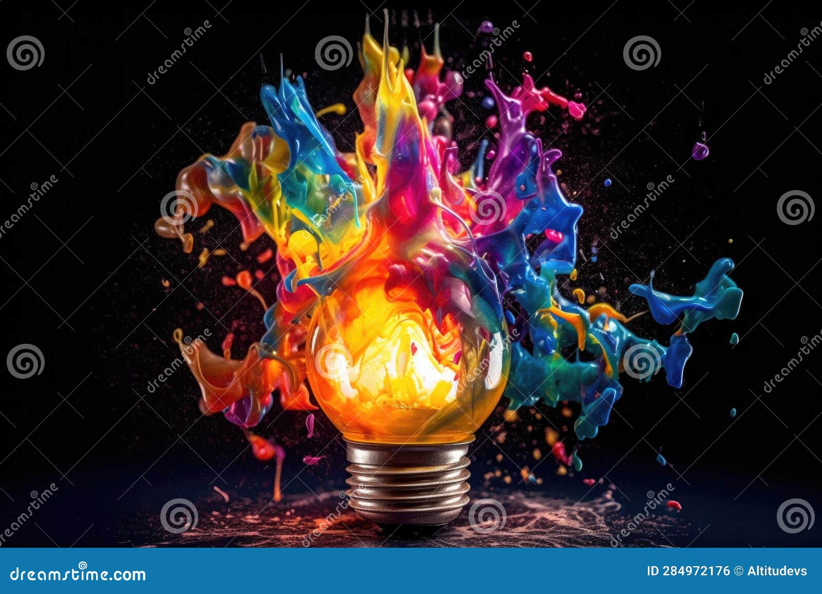 Colorful Paint Explosion Inside a Light Bulb Stock Photo Image of