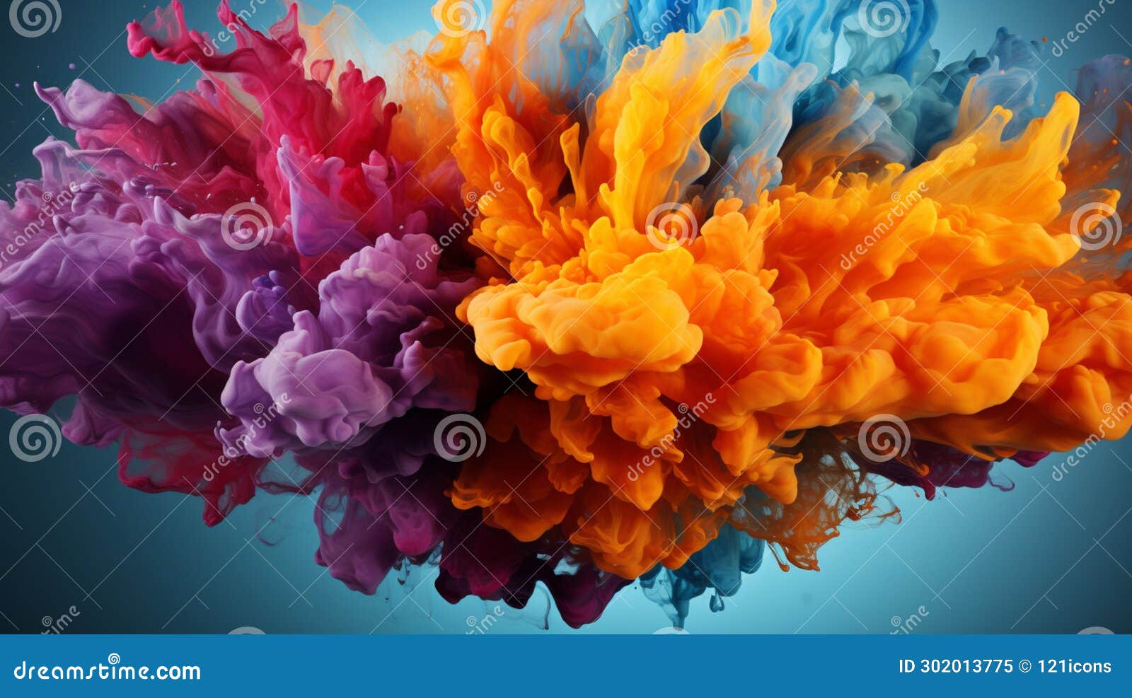 A Colorful Paint Explosion Isolated on White Background Stock