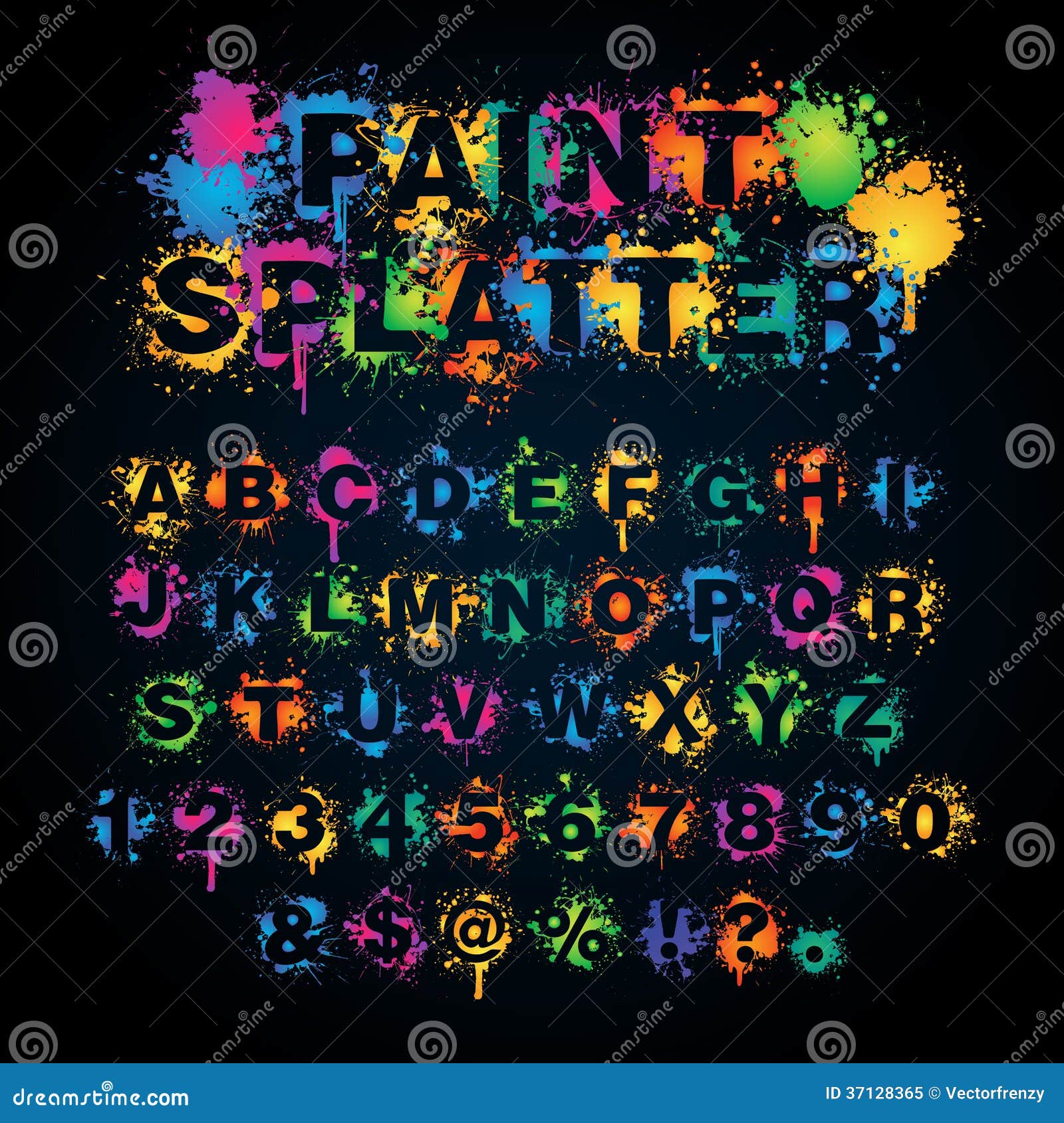 colorful paint splatter alphabet