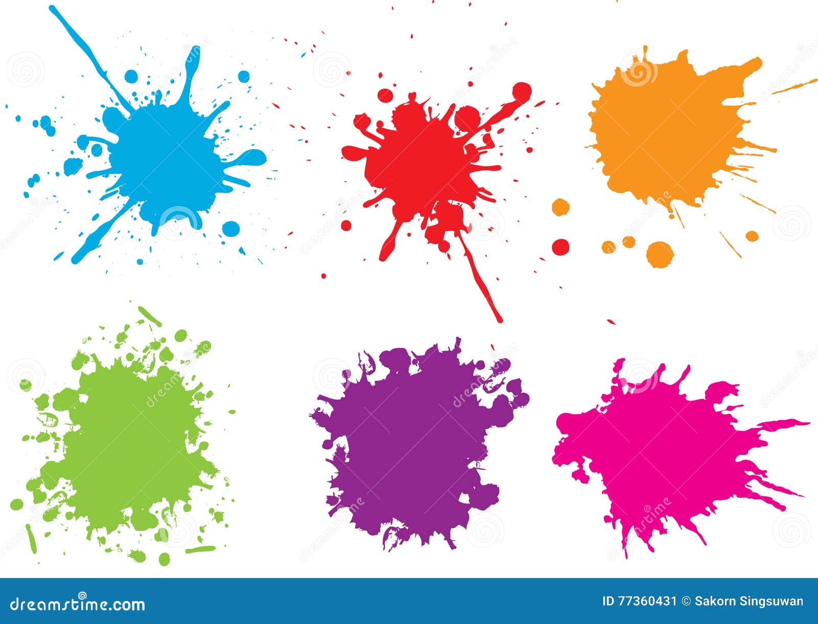 Colorful Paint Splatters.Paint Splashes Set.Vector Illustration. Stock