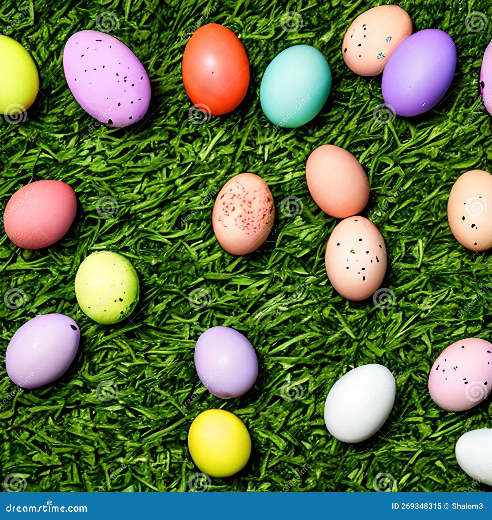 Colorful Painted Easter Eggs Spread Out on the Grass Ai Generated