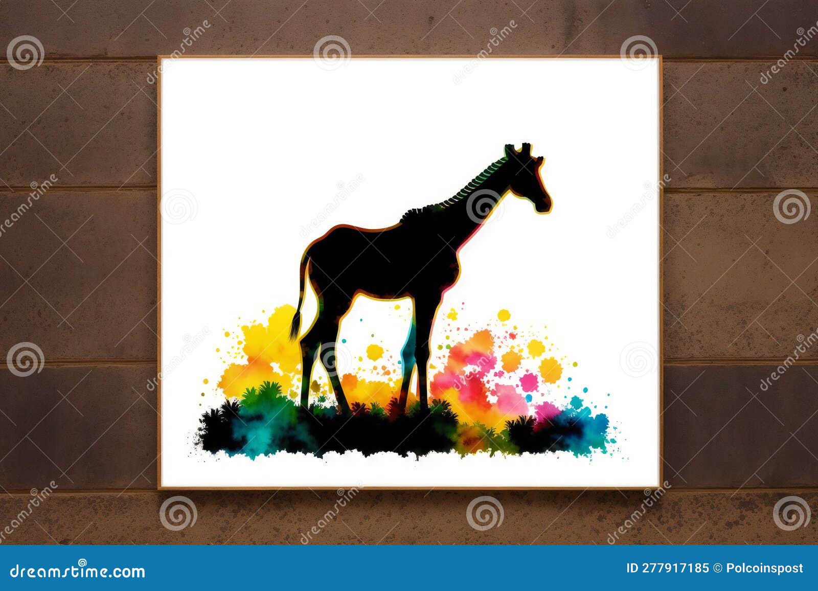 a colorful painting of a giraffe on abstract watercolor background. watercolor paint. generative ai