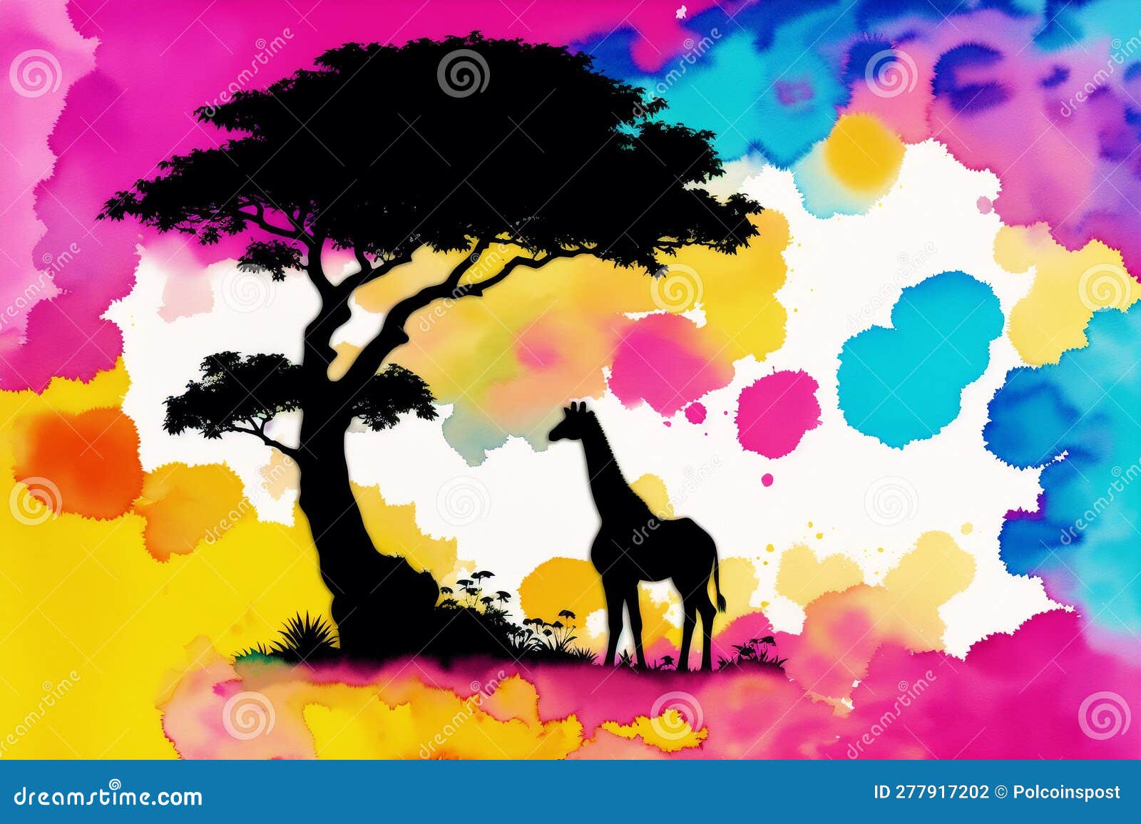 a colorful painting of a giraffe on abstract watercolor background. watercolor paint. generative ai