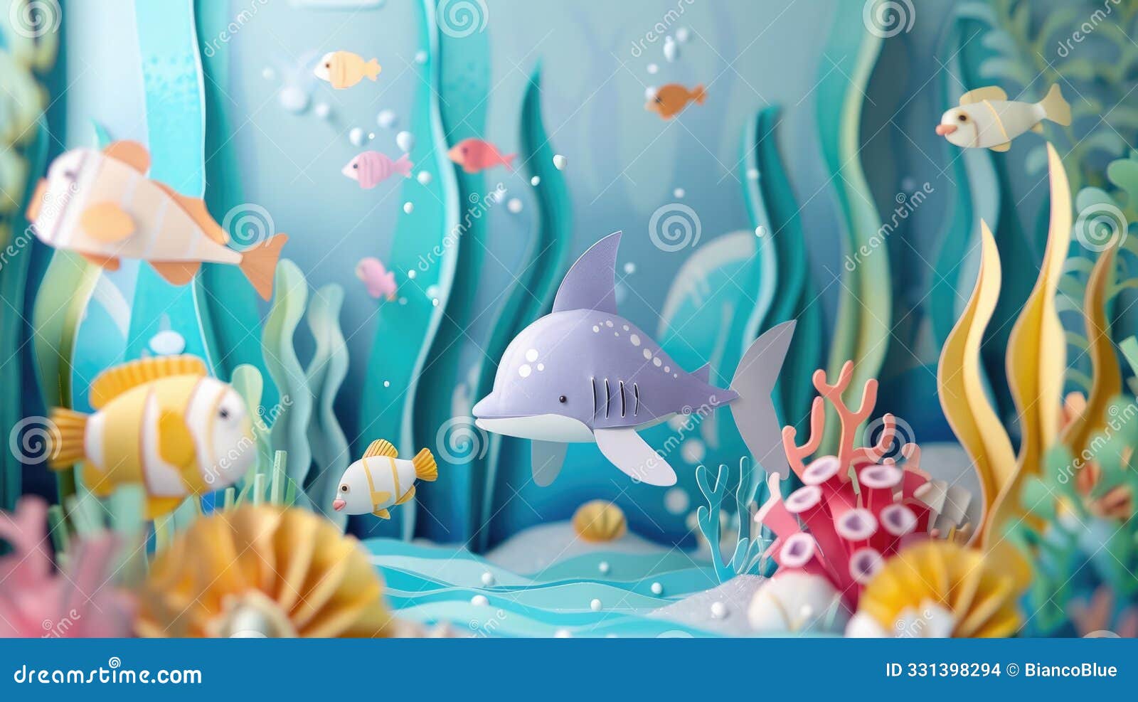 colorful paper cut out represent of fish species arranged underwater. aig53.