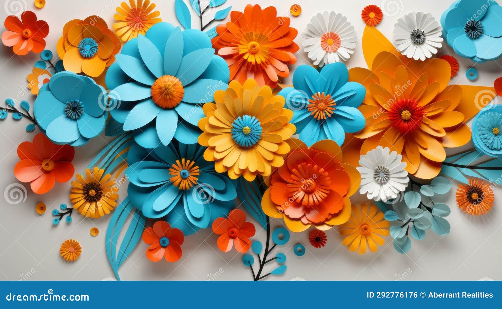 Colorful Paper Flowers are Arranged on a Wall Stock Illustration