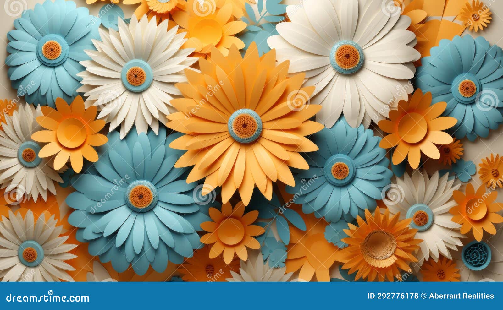 Colorful Paper Flowers are Arranged on a Wall Stock Illustration