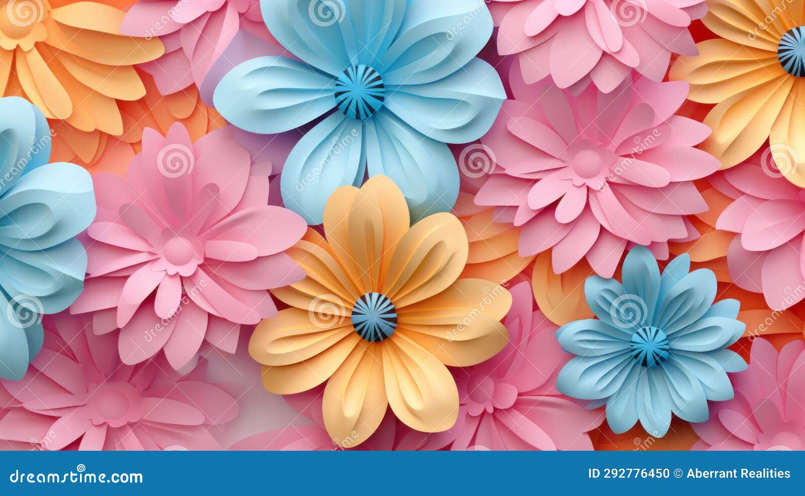 Colorful Paper Flowers on a White Background Stock Illustration