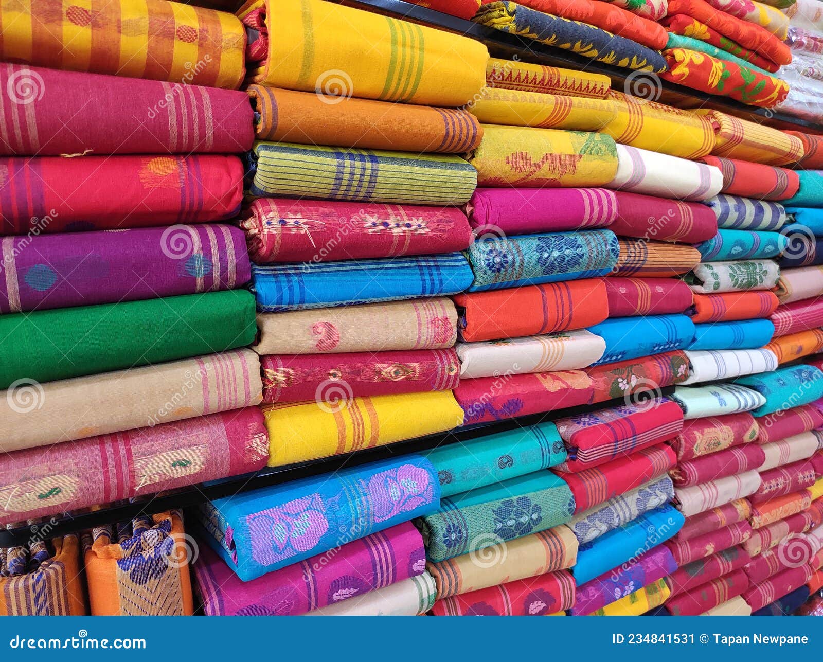 Colorful Pat Saree Textile Fabric Clothes Bundle Stock Image