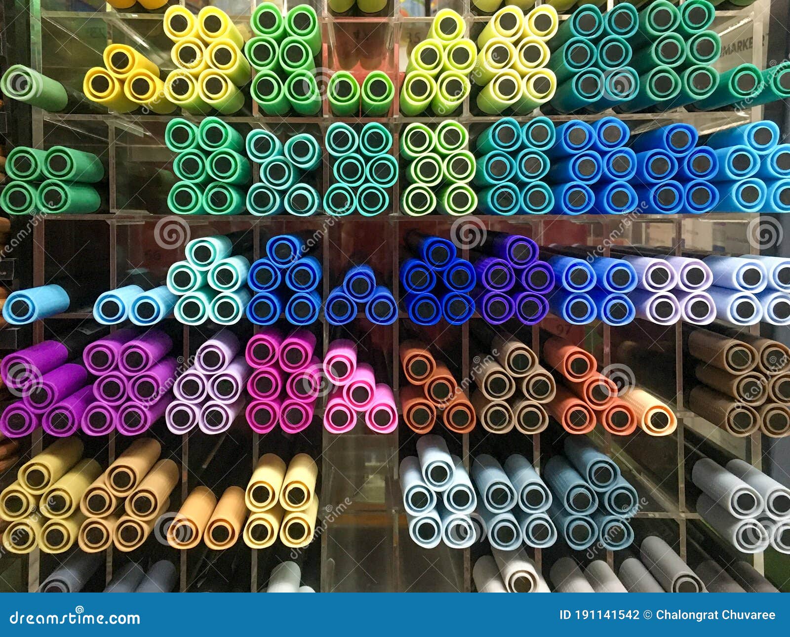 Colorful Pattern Of Many Markers On The Shelves In The Stationery Store Stock Photo Image Of Modern Retro 191141542