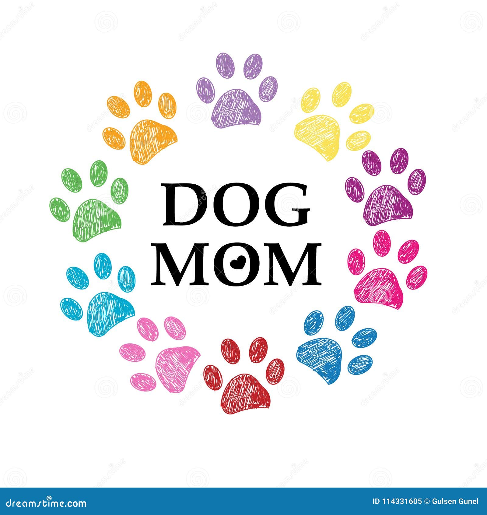 Download Colorful Paw Print And Heart. Dog Mom Text. Happy Mother`s ...