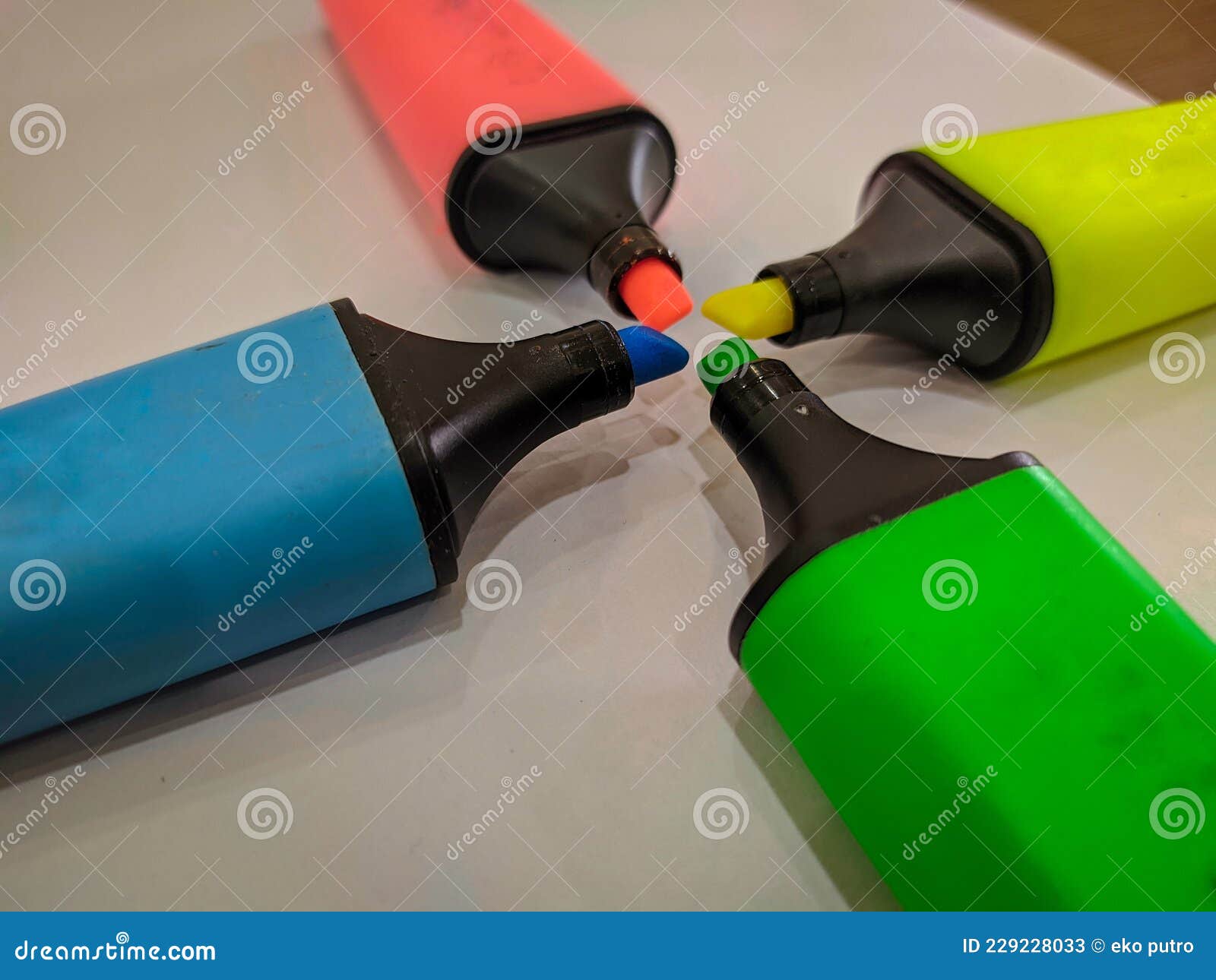Colorful Pen Markers on Paper Table Stock Image Image of hand, glass