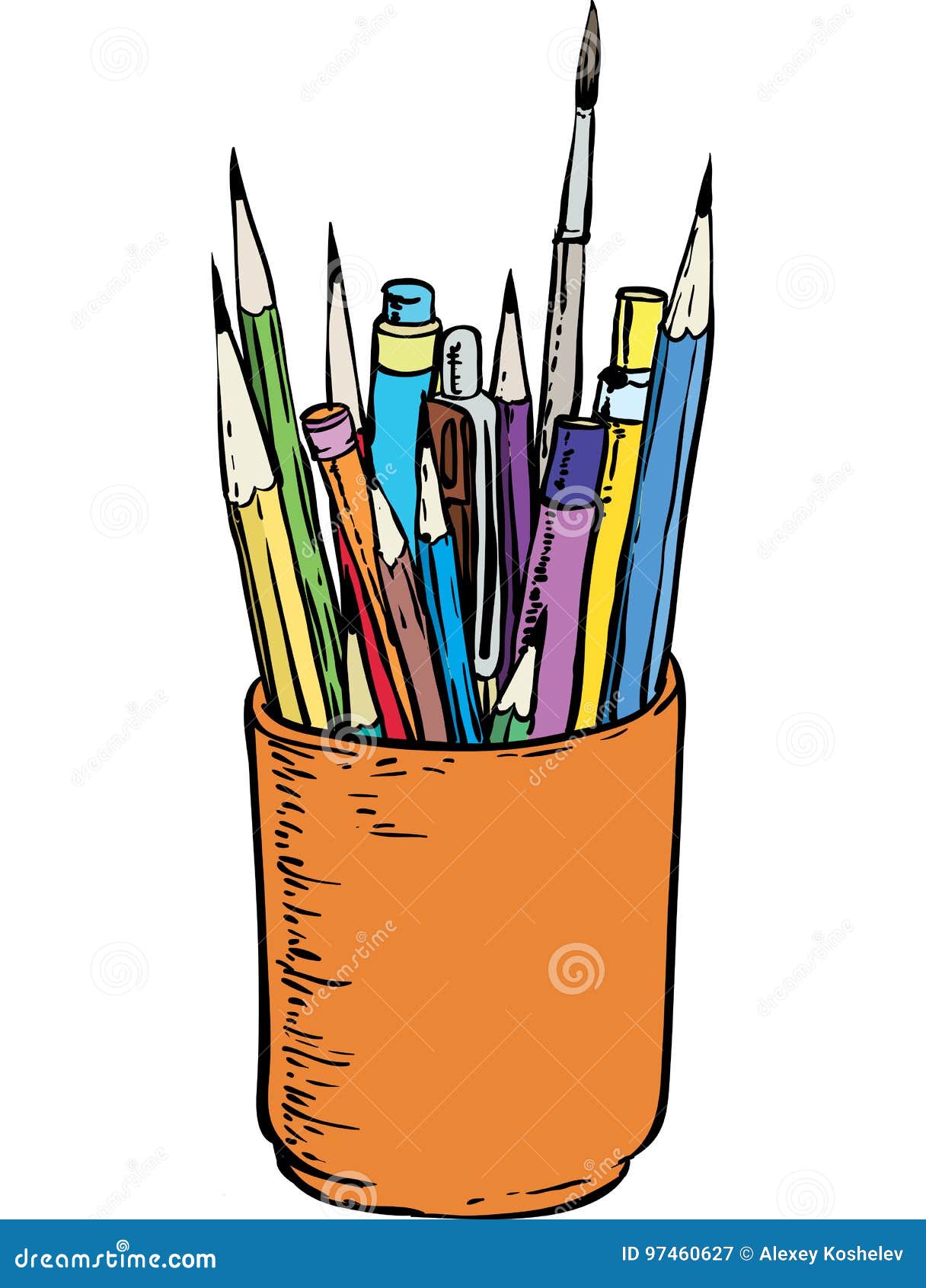 Colorful Pencils Pen Holder Stock Illustrations 74 Colorful Pencils