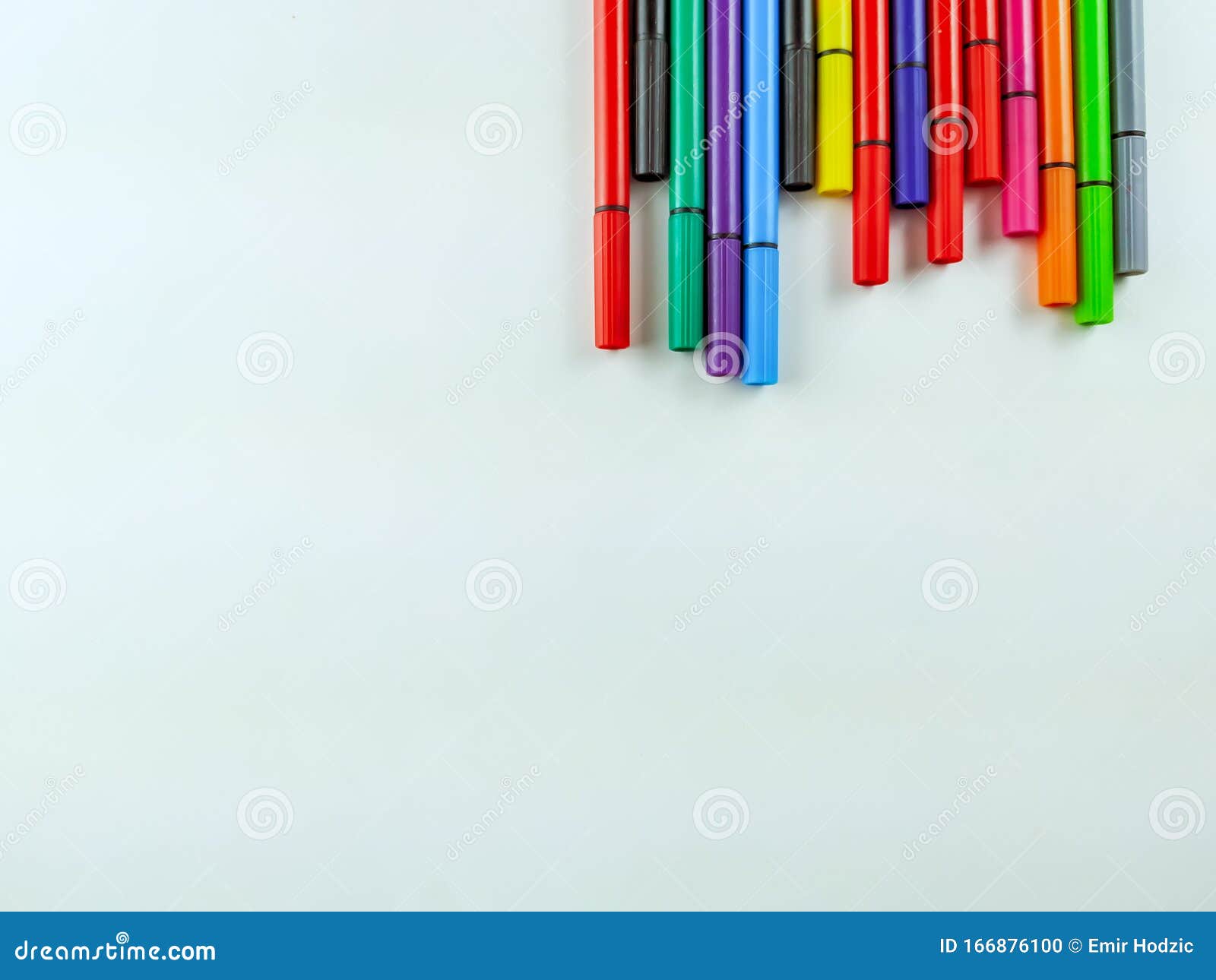Colorful Pens Lined Randomly on One Corner of the Image on White Background  Making a Frame for School, University, Coloring, Note Stock Photo - Image  of group, draw: 166876100
