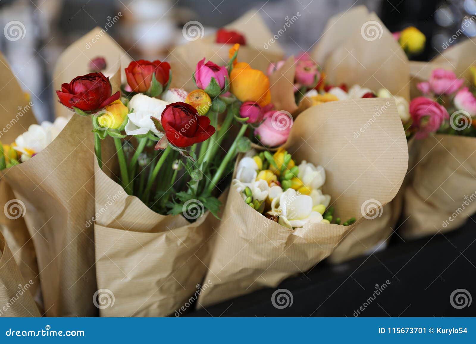 Colorful Persian Buttercup Flowers or Ranunculus Asiaticus Bouquet in ...