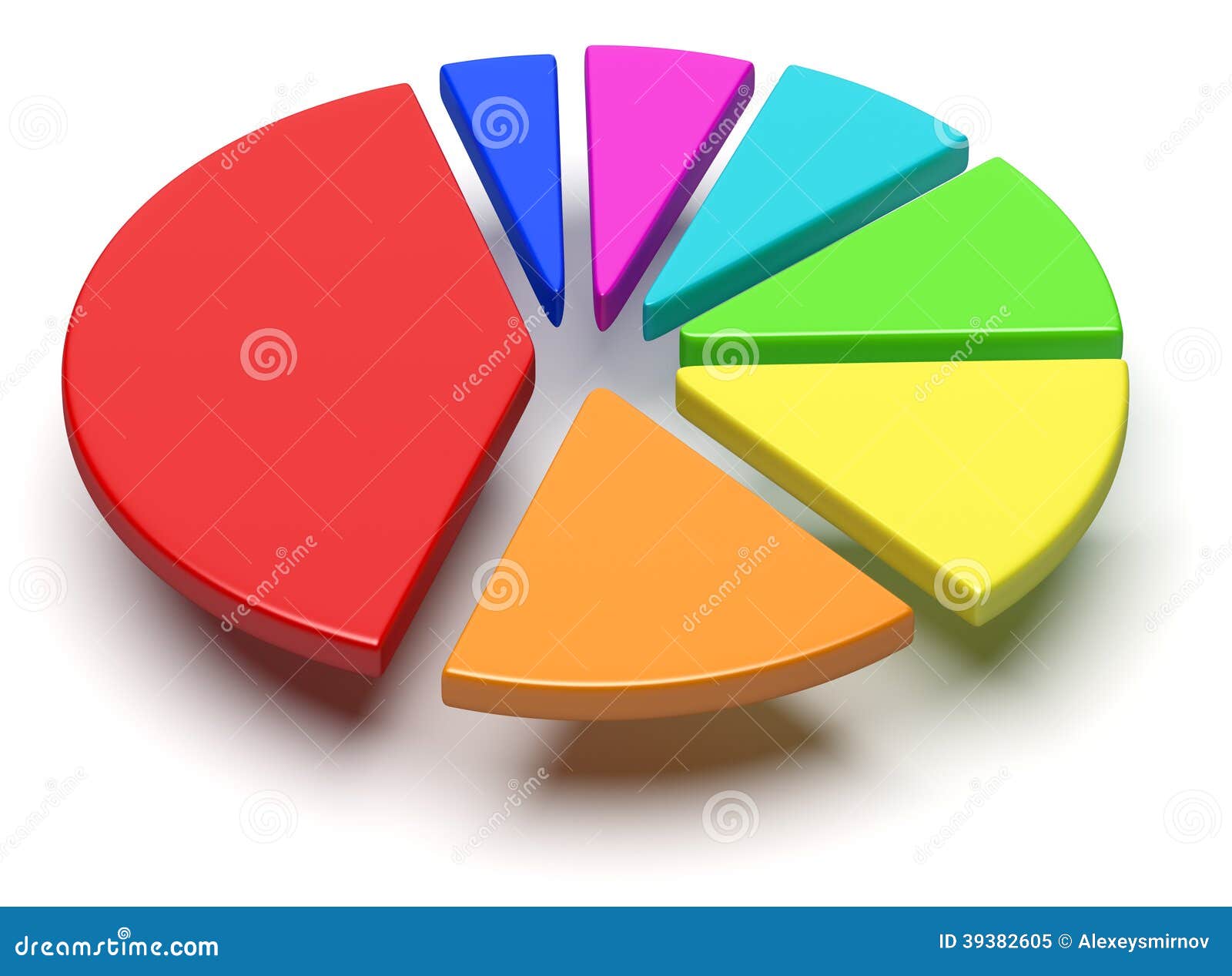 Colorful Pie Chart with Flying Separated Segments Stock
