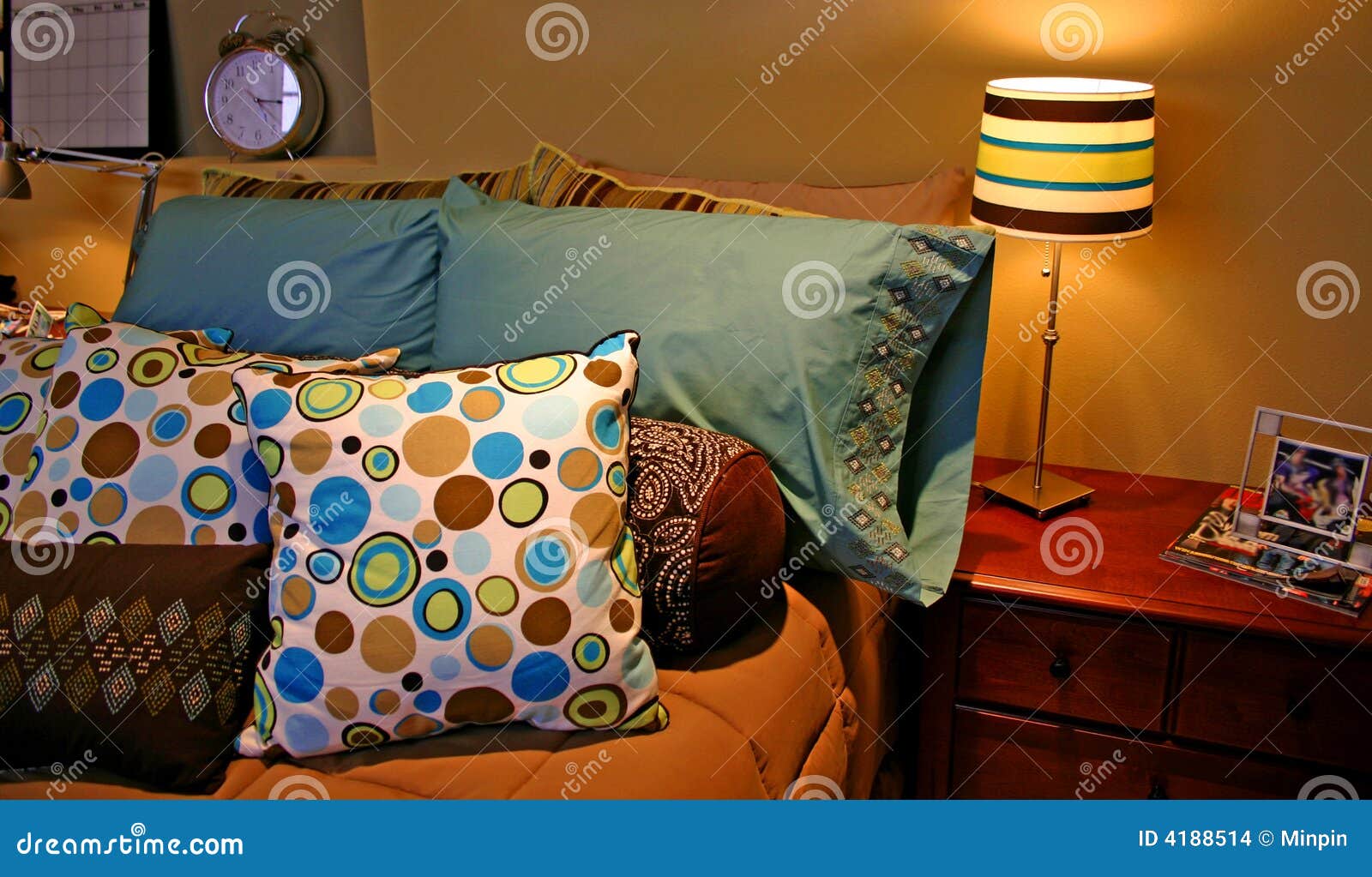 Colorful Pillows on Bed stock photo. Image of colorful 4188514