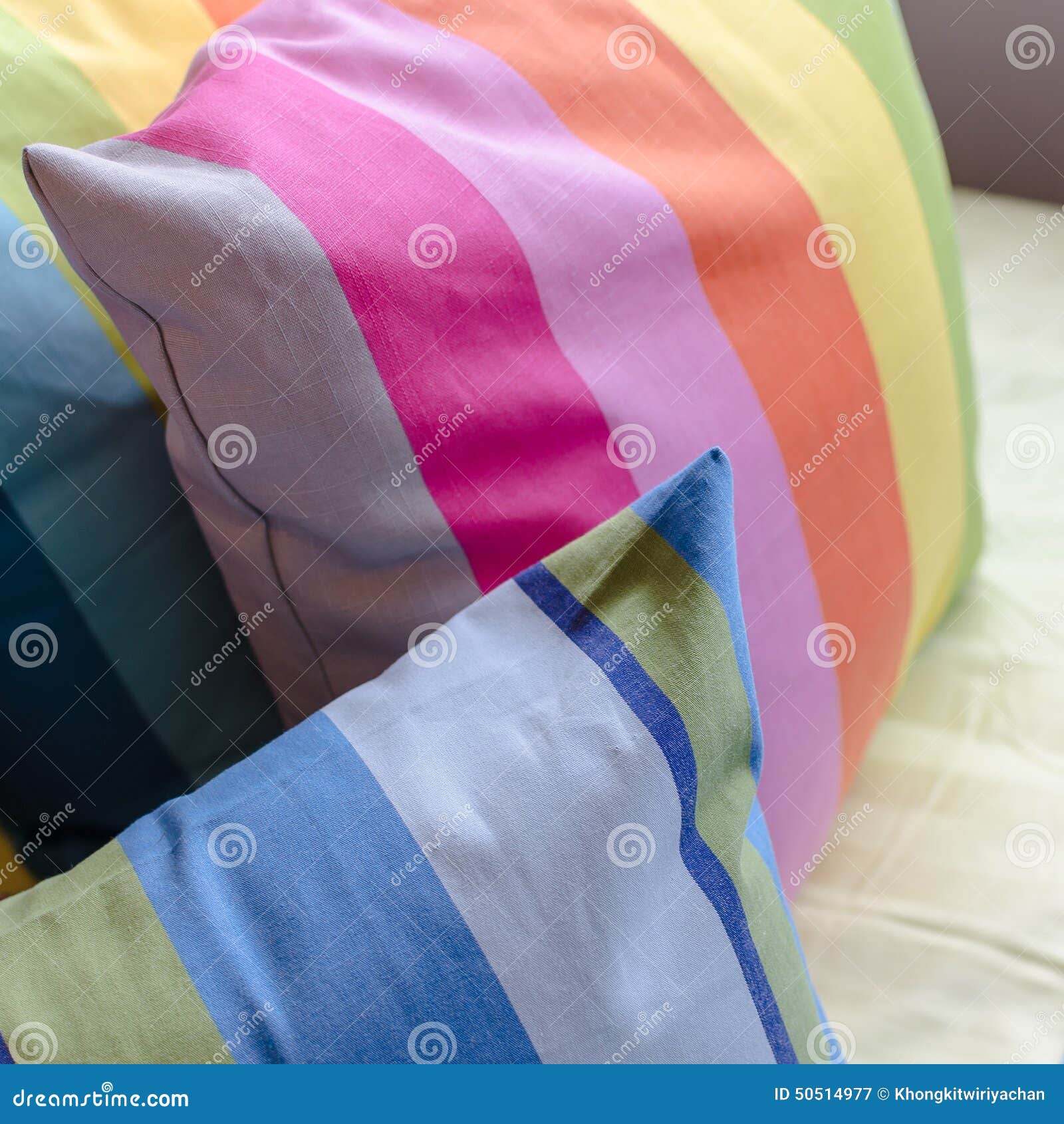 Colorful Pillows on Bed in Modern Bedroom Stock Image Image of relax