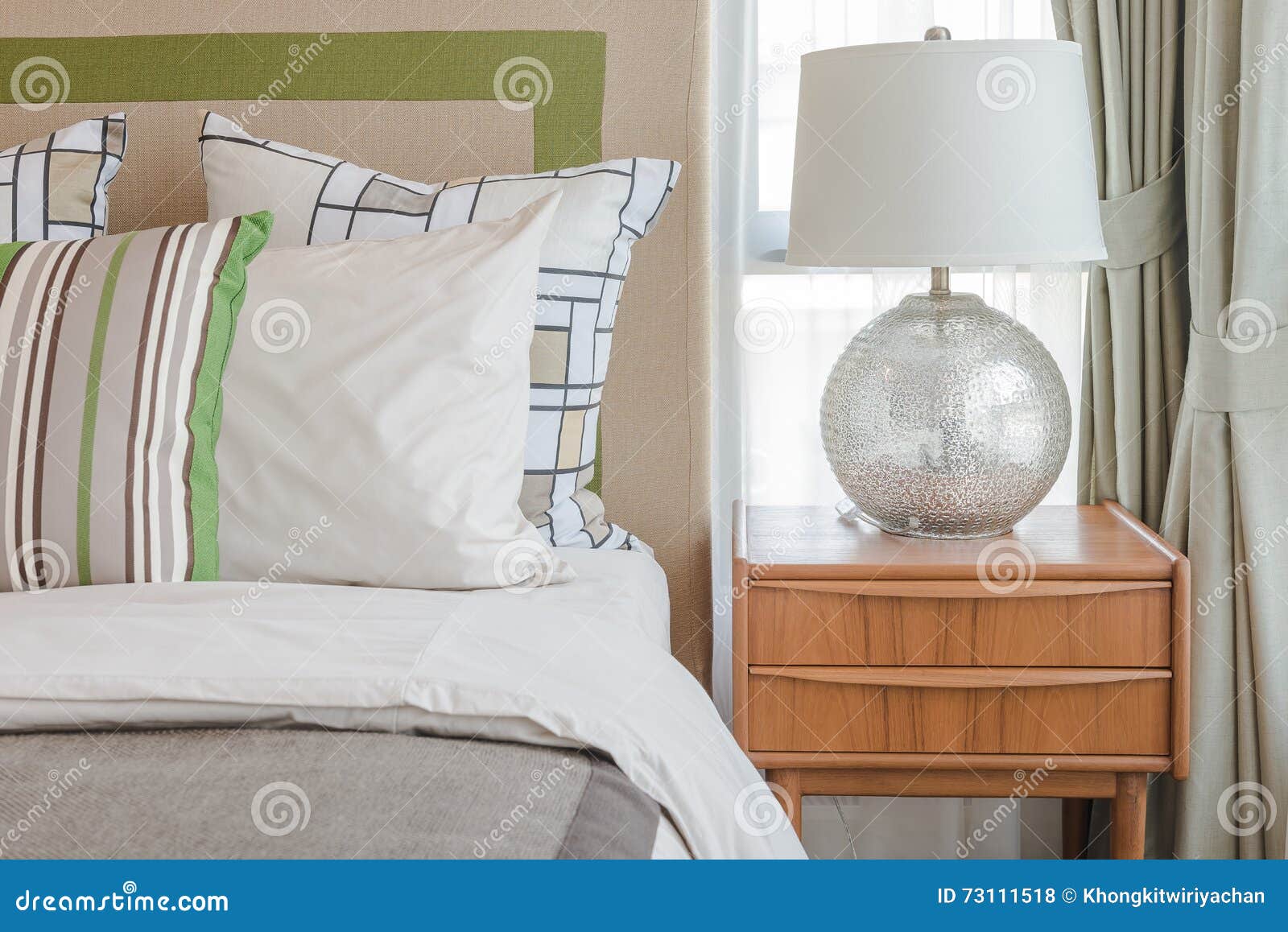 Colorful Pillows on White Bed in Modern Bedroom Stock Photo Image of home, lifestyle 73111518