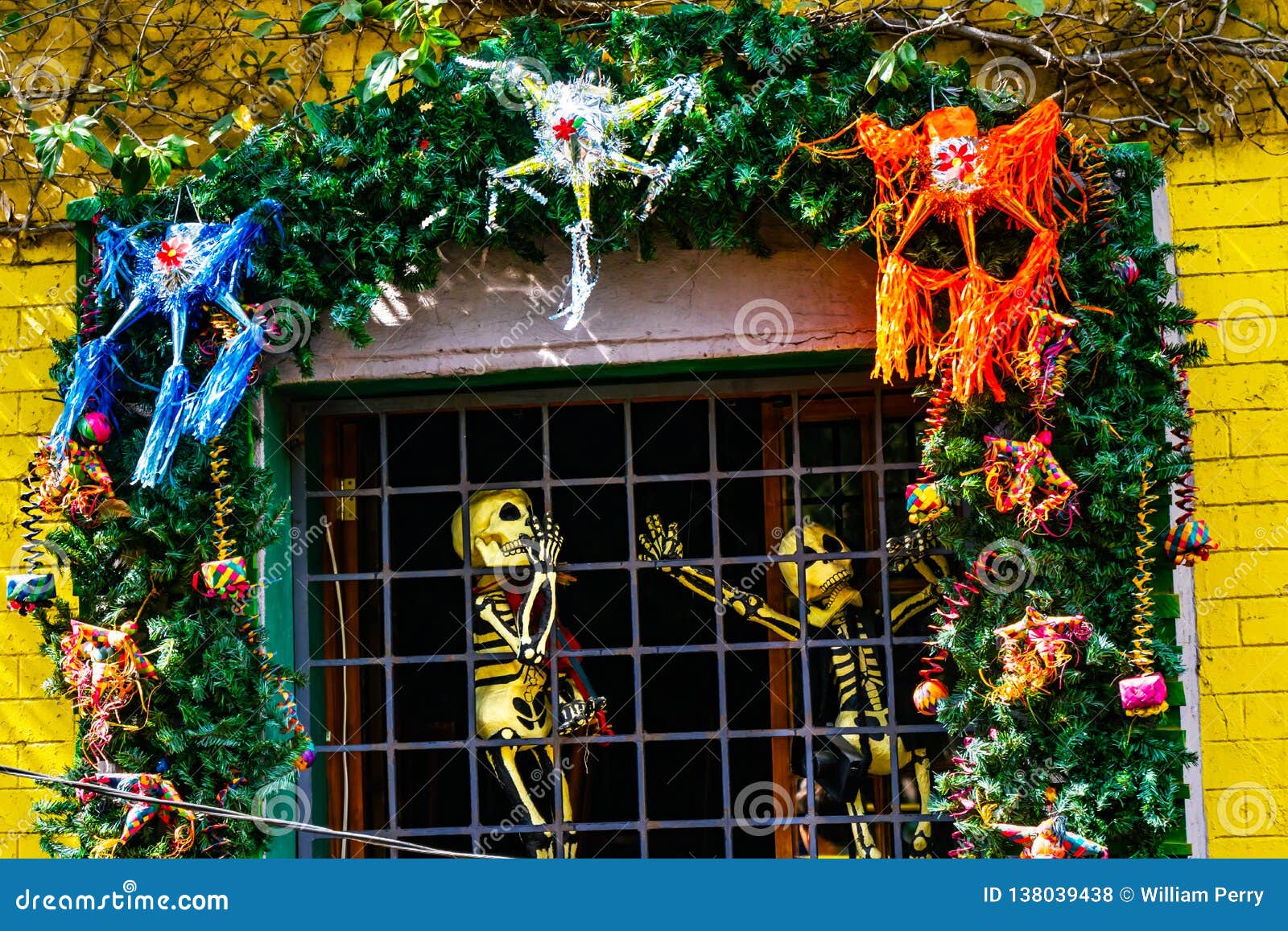Colorful Pinatas Skeletons Decorations Christmas Window Mexico ...