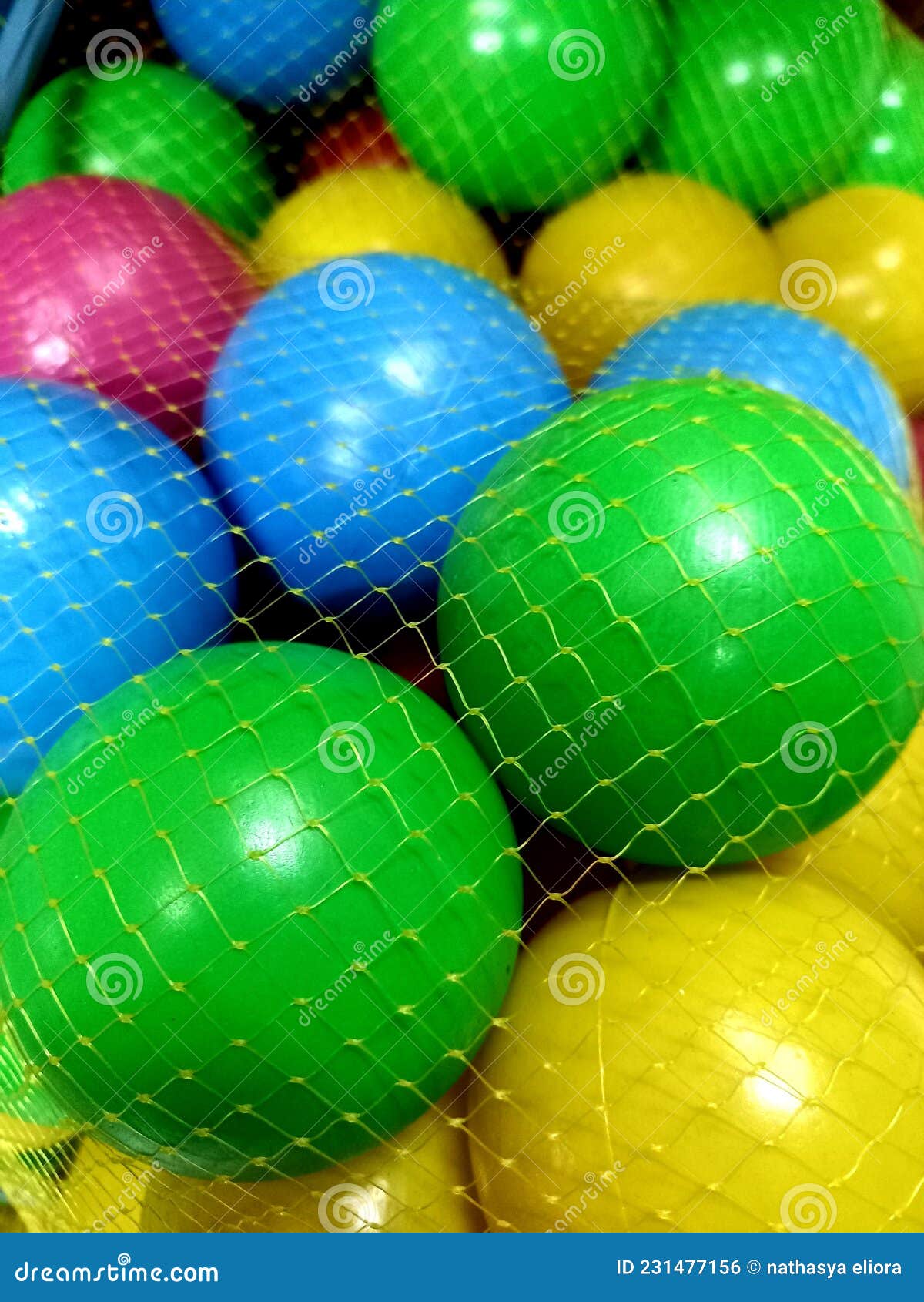 Colorful Plastic Balls in a String Net Stock Photo Image of sports