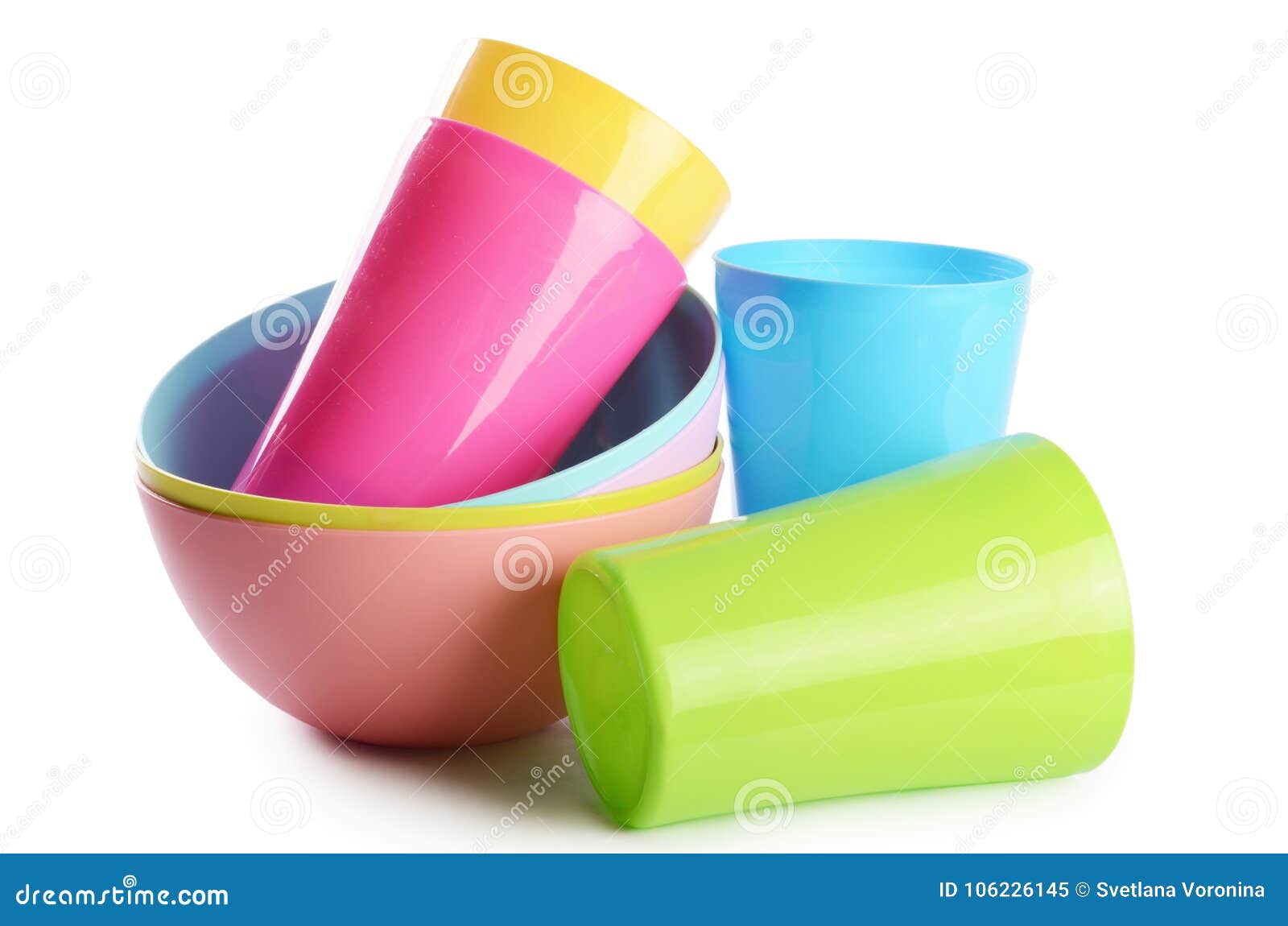Colorful Plastic Cups and Plates Stock Image Image of plastic, mugs
