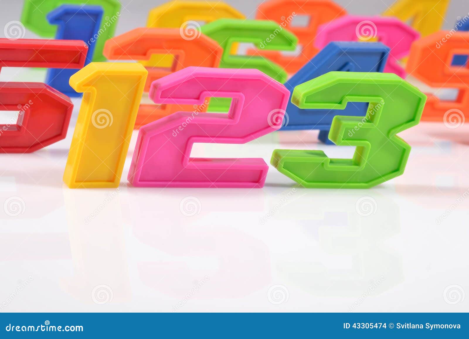 Colorful Plastic Numbers 123 on White Stock Photo Image of background