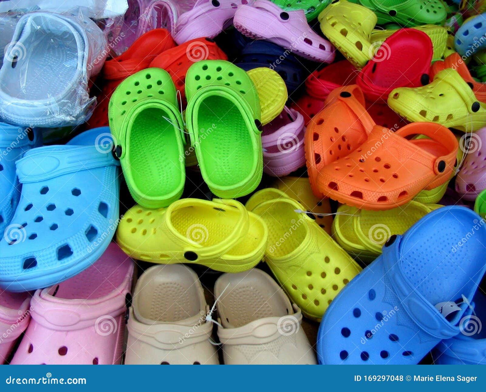 Colorful Plastic Shoes stock photo. Image of footwear - 169297048