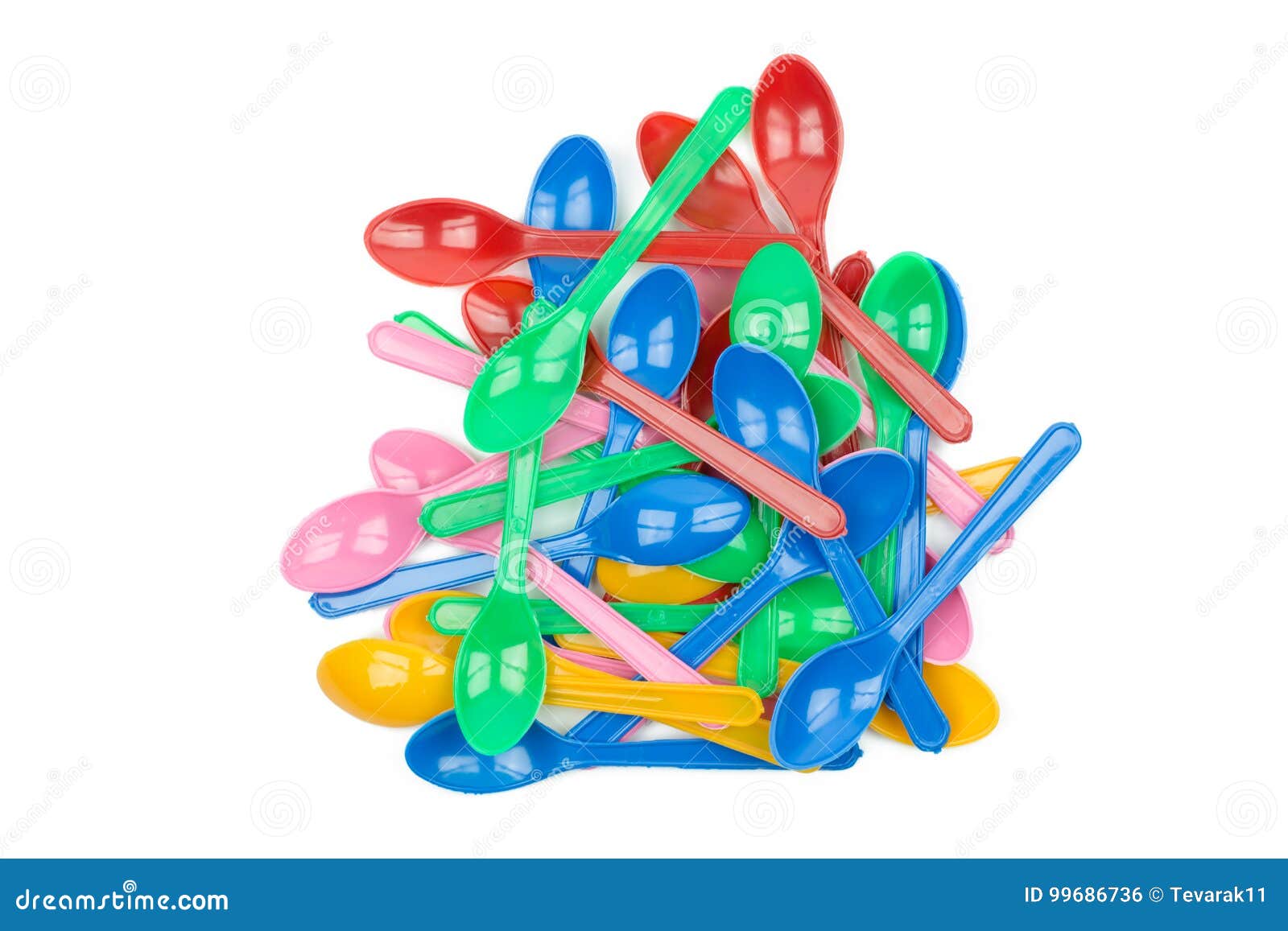 Colorful Plastic Spoons for Party Isolated on White Stock Photo Image