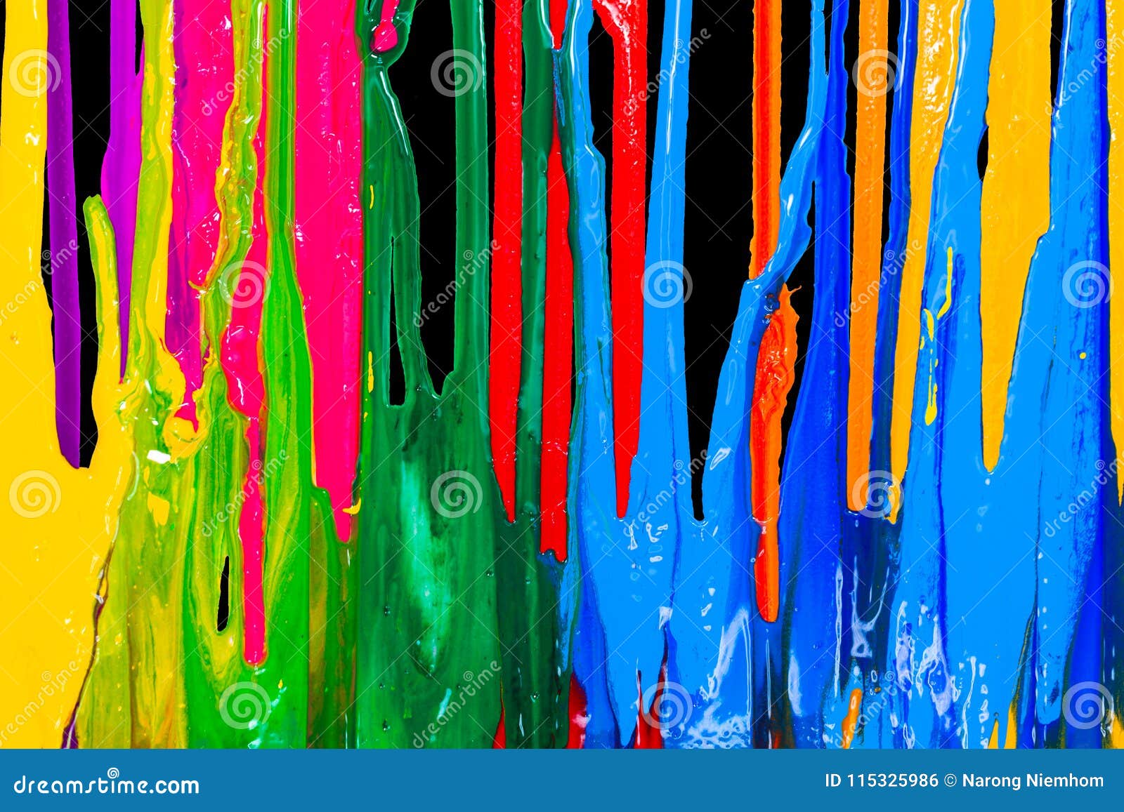 Colorful Of Plastisol Ink Are Dripping By In Opposite Directions Stock ...