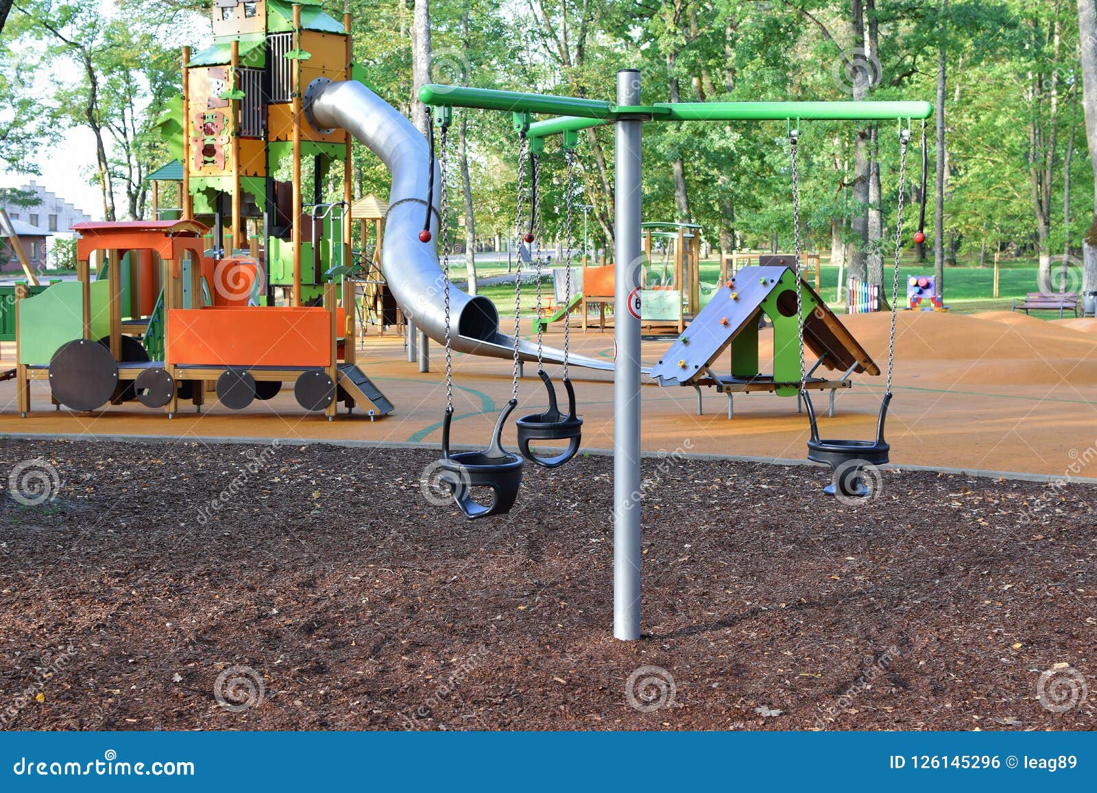 Colorful Playground With Swings And Slides Stock Photo Image Of