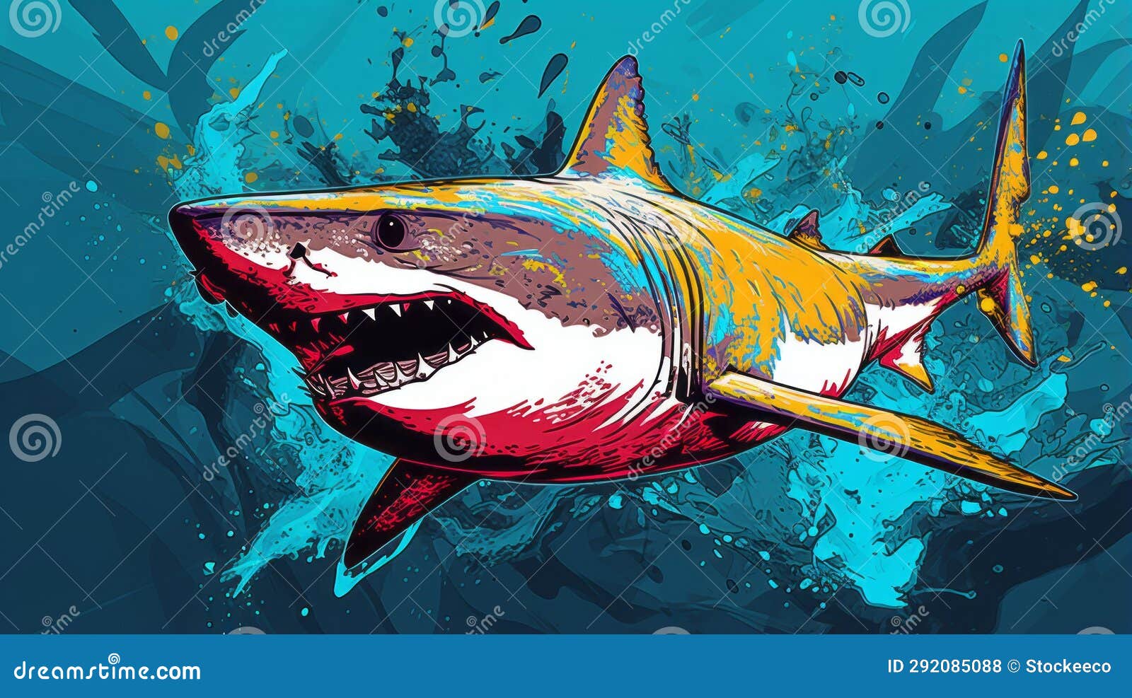 Colorful Pop Art Shark Painting: Algeapunk, Bombacore, Wetcore Graphic ...