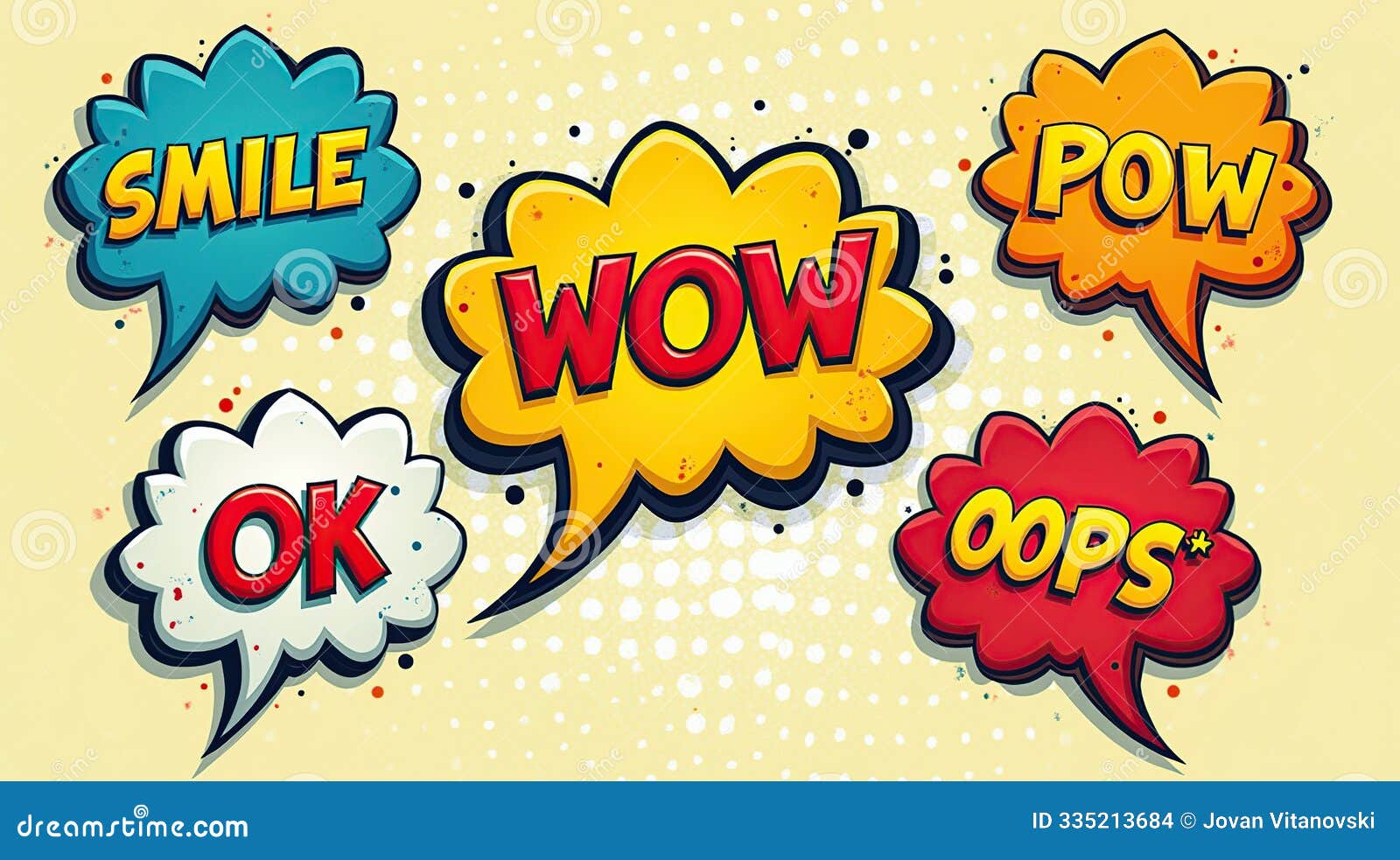 colorful pop art speech bubbles with fun expressions