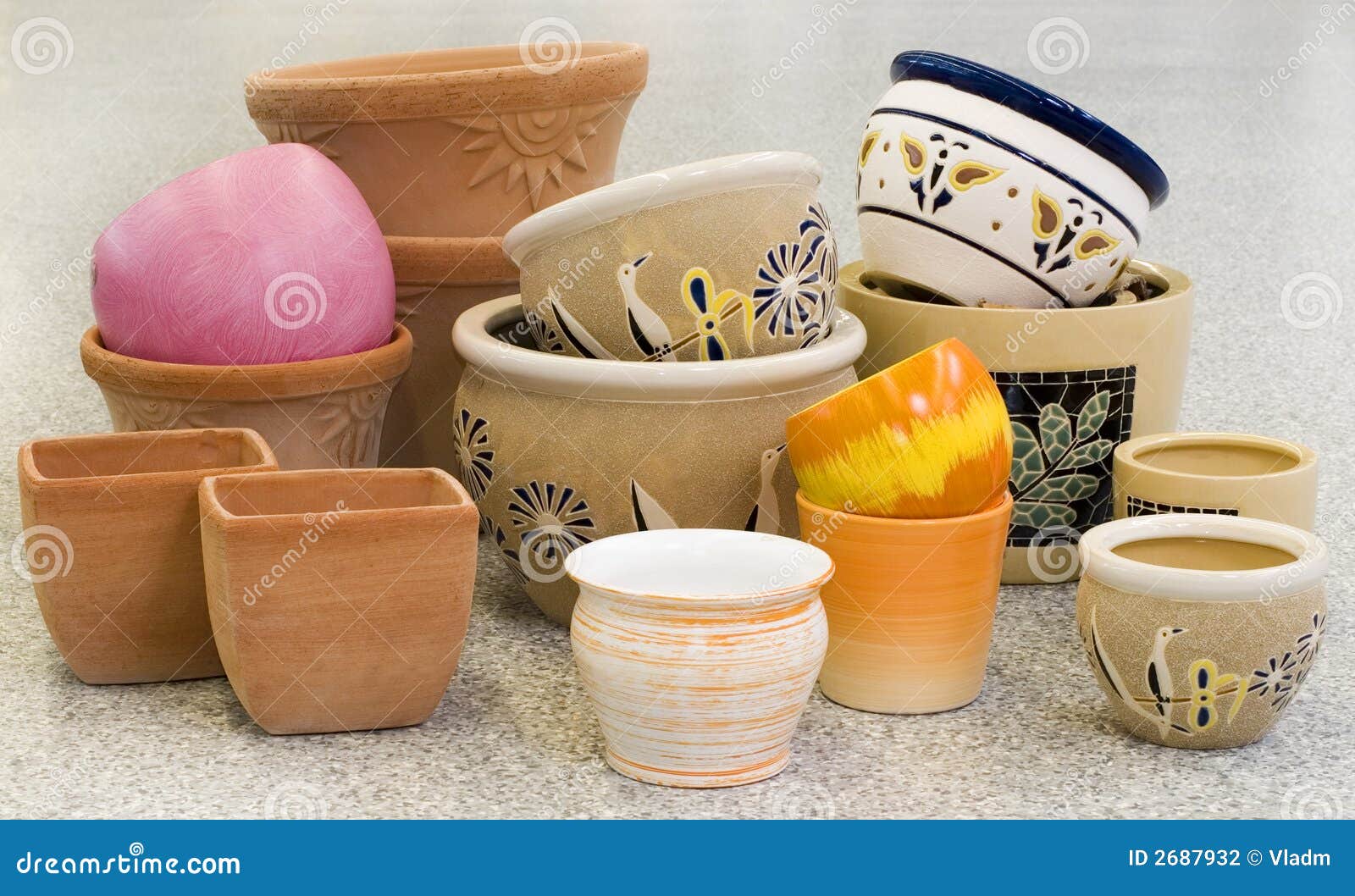 Colorful pots collection stock photo. Image of pottery 2687932