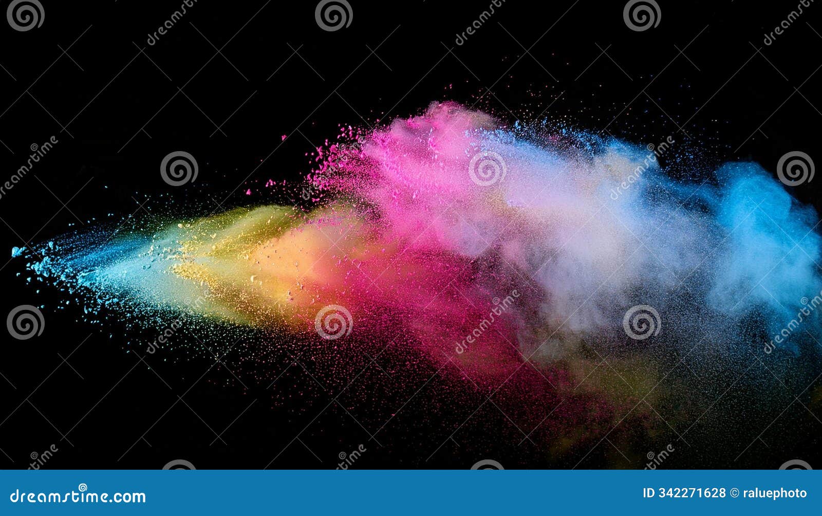 colorful powders explode vibrantly on a black background, creating a moving phenomenon