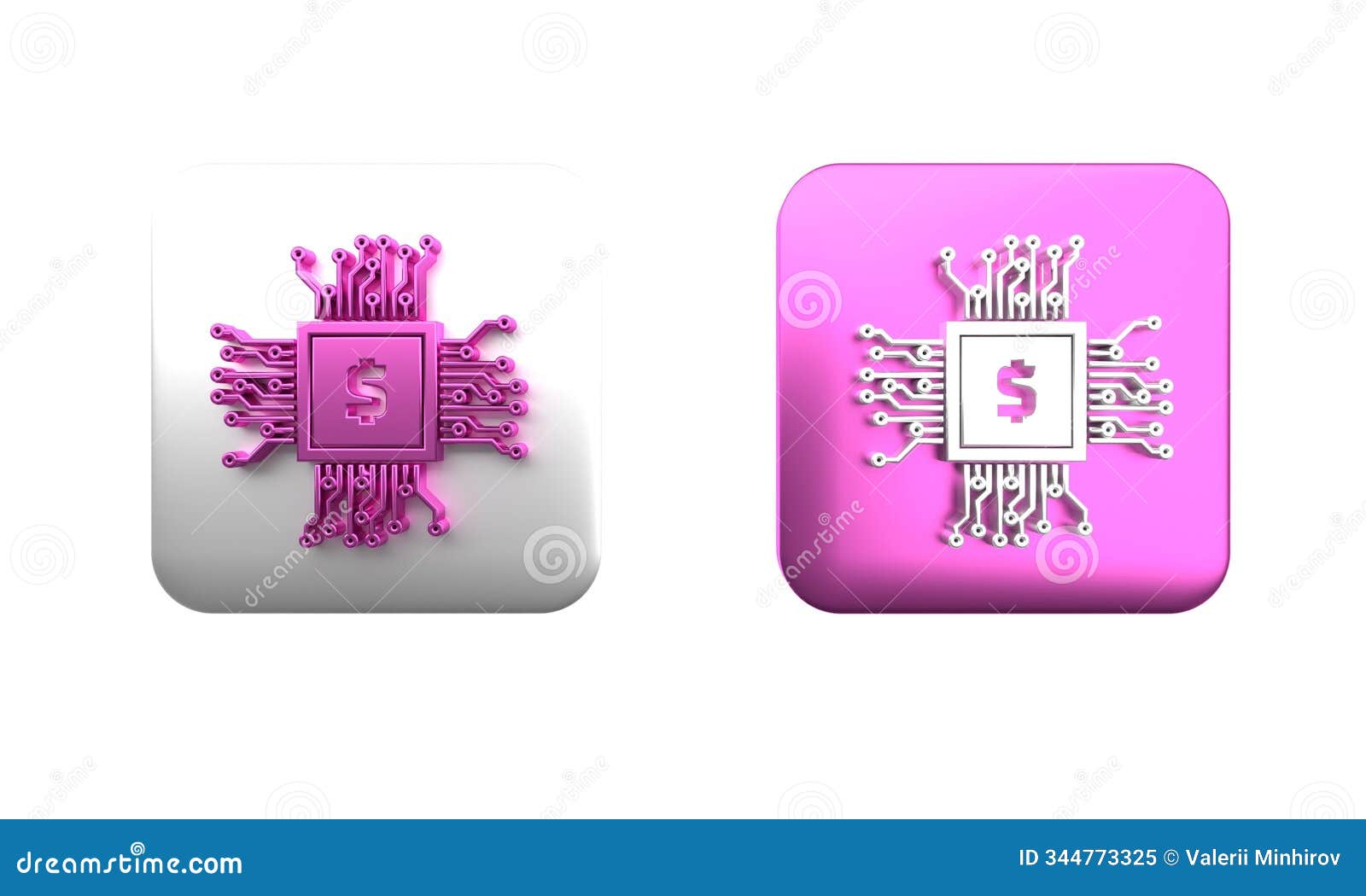 colorful processor chip with dollar icon  on white background. cpu, central processing unit, microchip