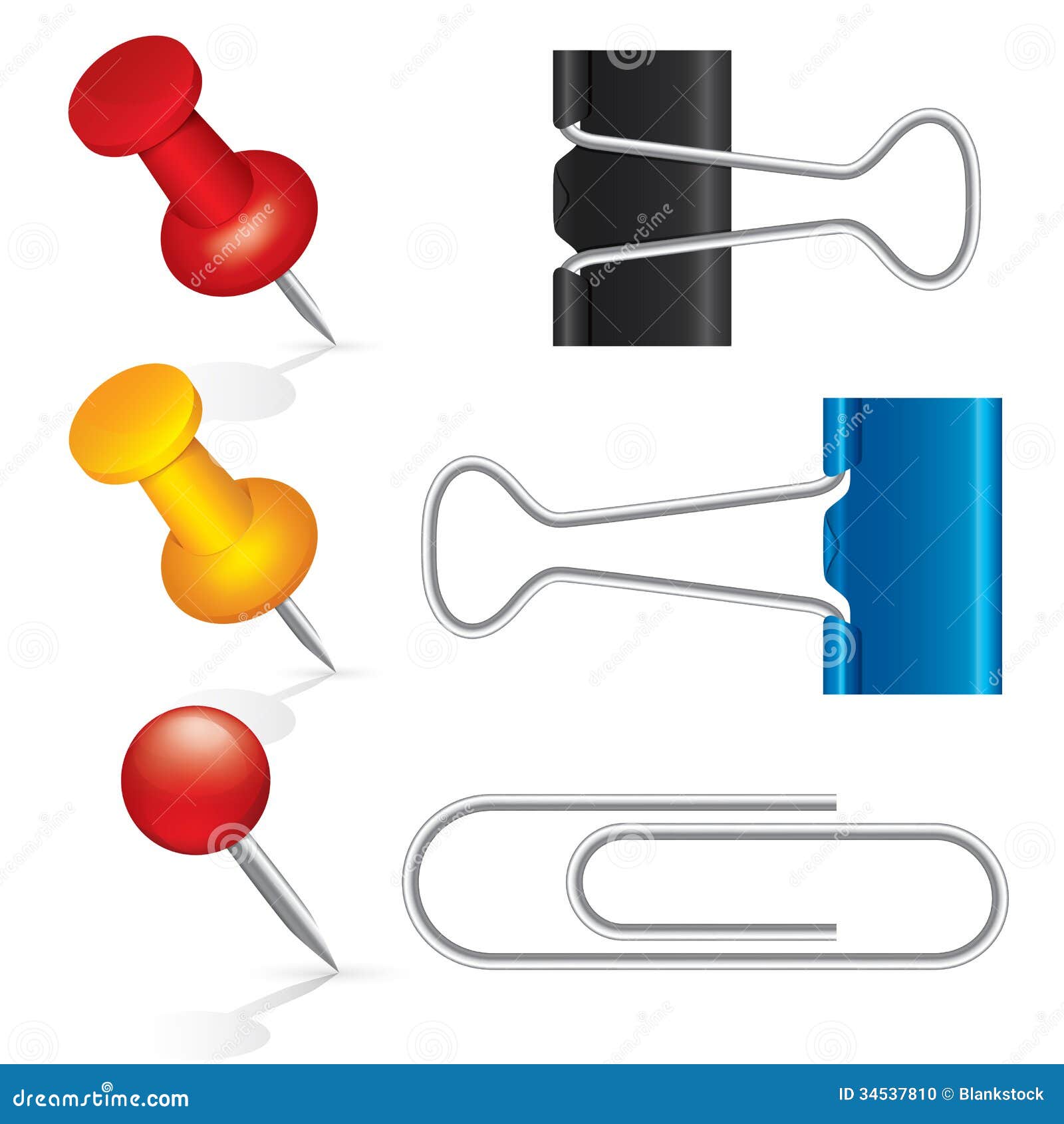 Colorful Pushpin, Paper Clip, Binder Clip Icon Set Stock Vector -  Illustration of element, black: 34537810