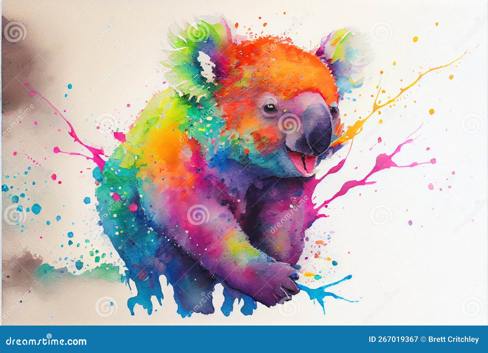 Colorful Rainbow Abstract Koala Bear Watercolor Painting Stock