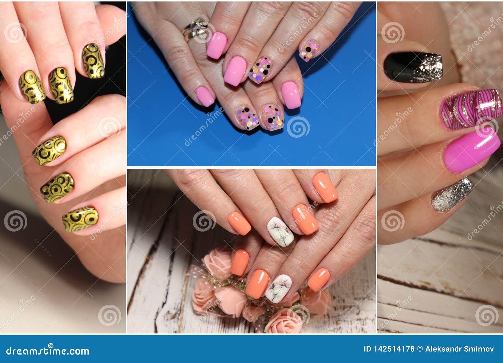 Colorful Rainbow Collection Of Nail Designs For Summer And Winte Stock Photo Image Of Nails Blue