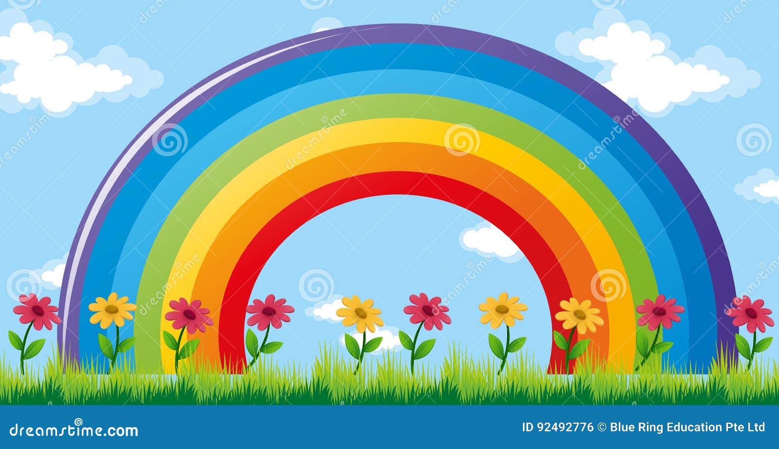 Colorful rainbow in garden stock vector. Illustration of colors 92492776