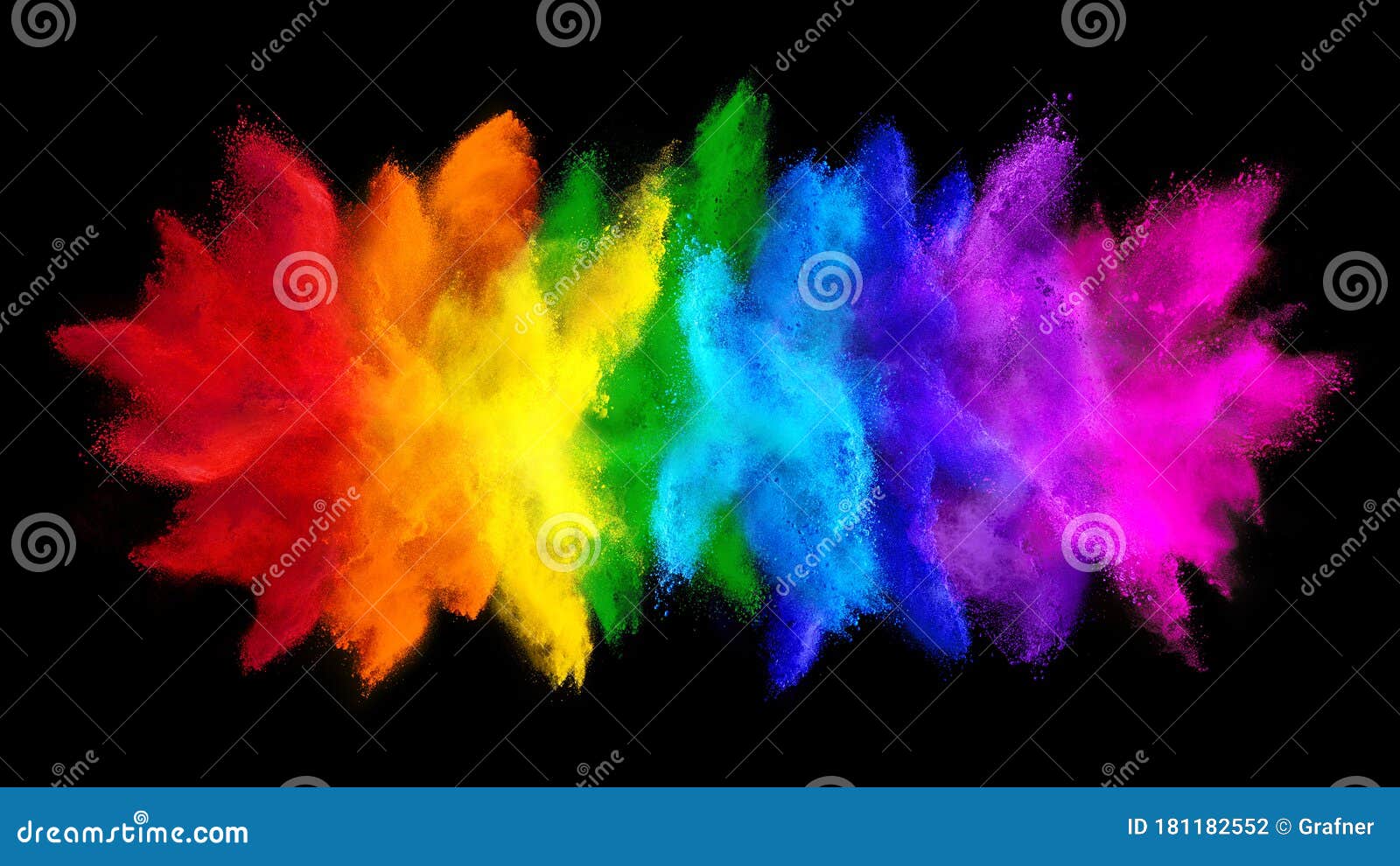 colorful rainbow holi paint color big  double powder explosion  dark black wide panorama background. peace rgb beautiful