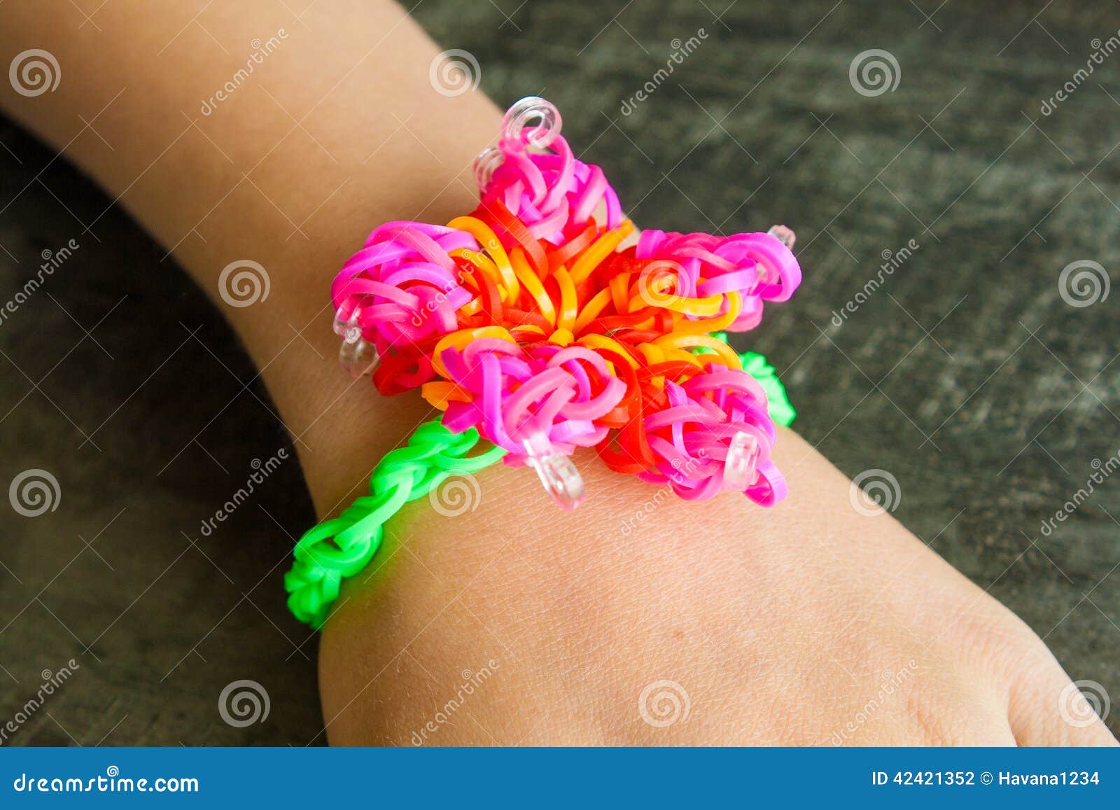 Colorful Rainbow Loom Bracelet Rubber Bands Fashion Stock Photo