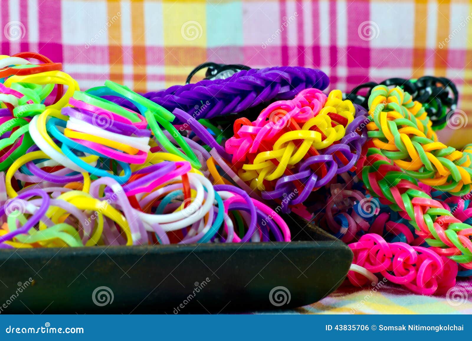 Colorful Rainbow Loom Bracelet Rubber Bands Fashion Stock Photo - Image of  band, banding: 43835706