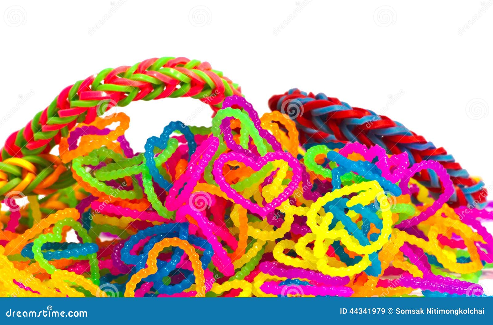 Colorful Rainbow loom bracelet rubber bands fashion close up Stock