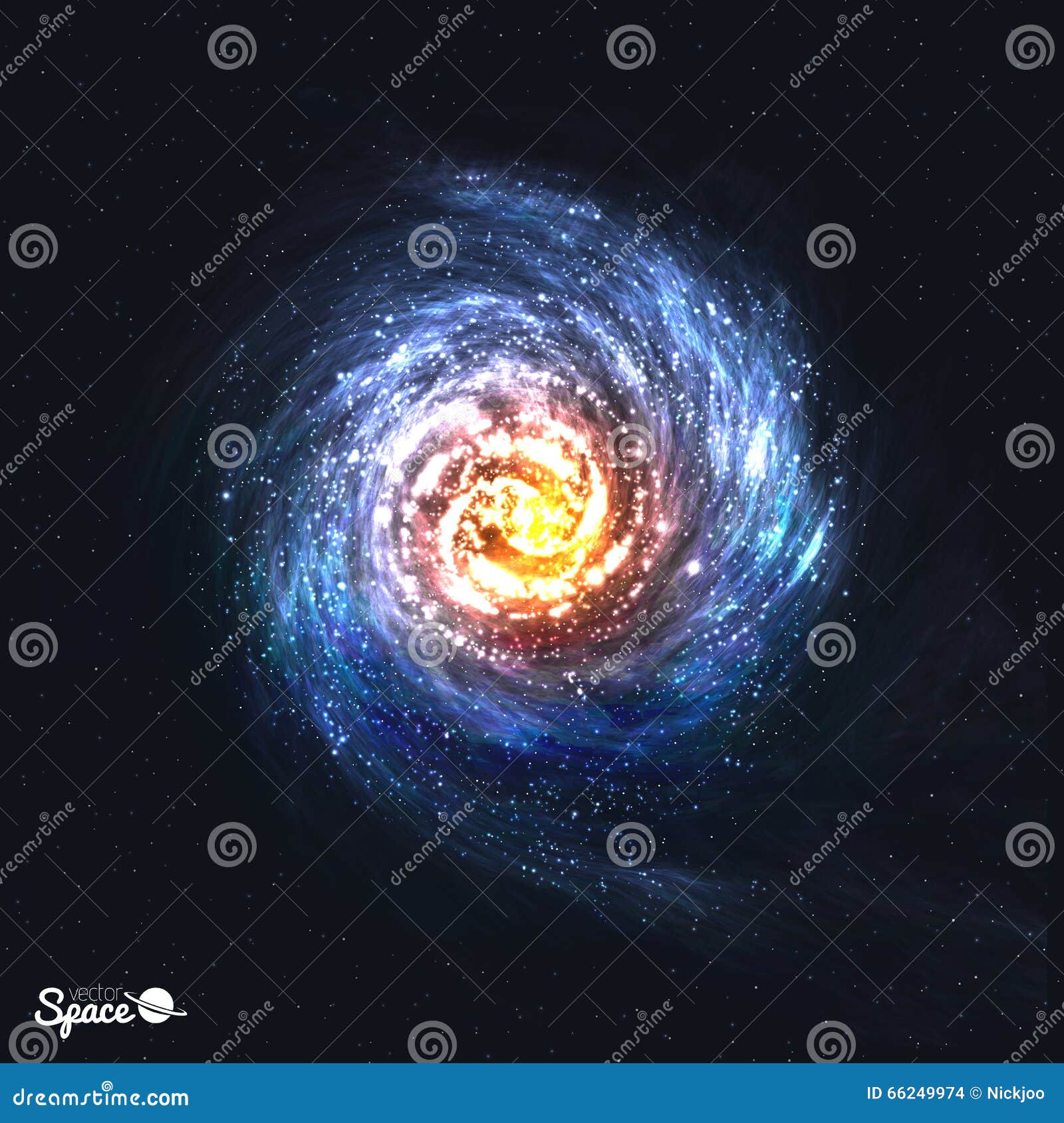 Colorful Realistic Spiral Galaxy on Cosmic Background. Vector