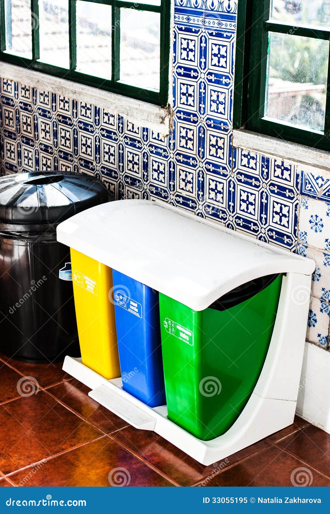 Colorful Recycle Bins on the Kitchen Stock Image Image of